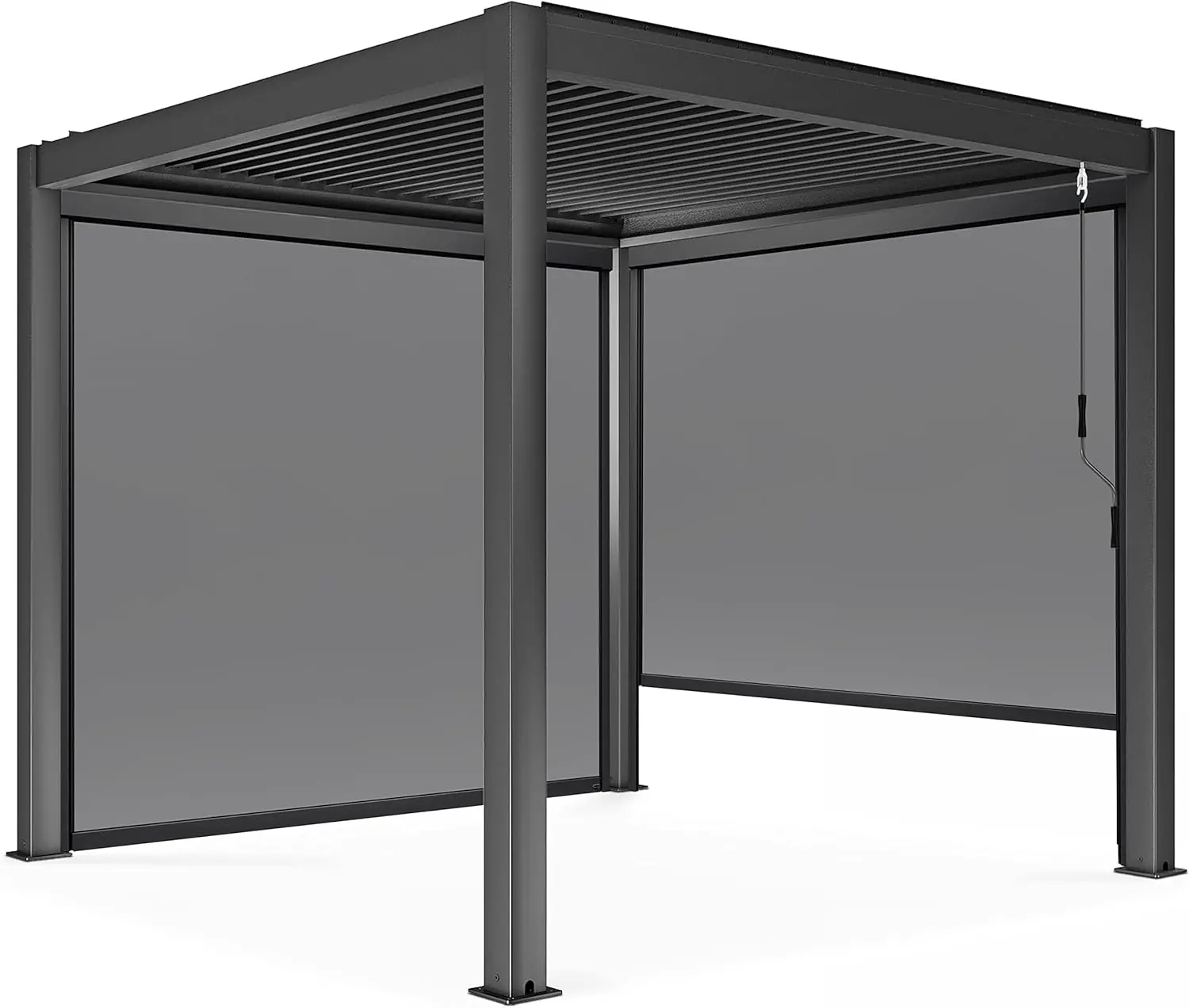 Pergola en aluminium gris 3x3 m autoportée 2 stores vue 5