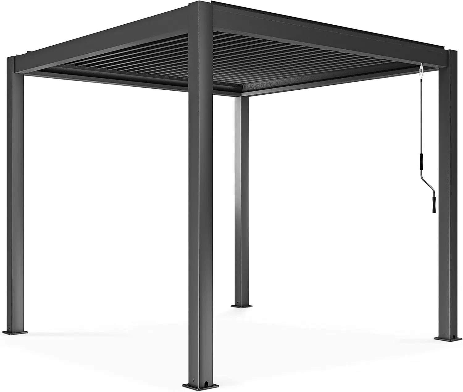 Pergola en aluminium gris 3x3 m autoportée 2 stores vue 7