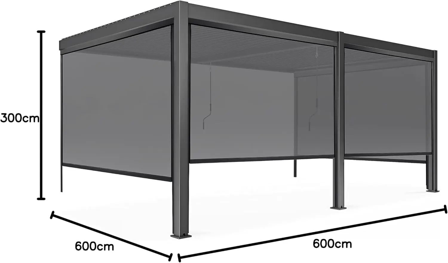 Pergola en aluminium 3x6 m adossée 4 stores vue 10