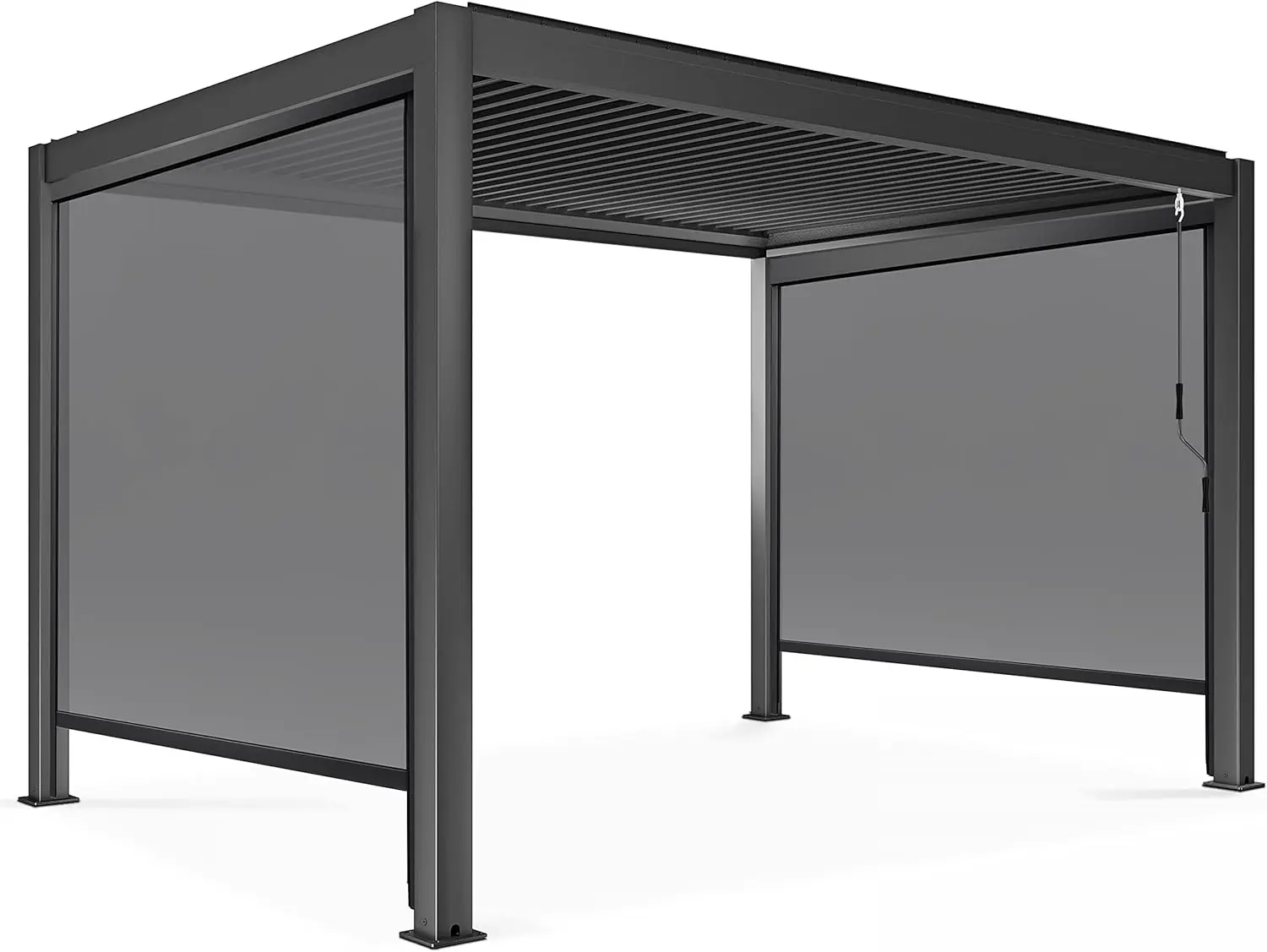 Pergola en aluminium gris 3x4 m autoportée 2 stores vue 5
