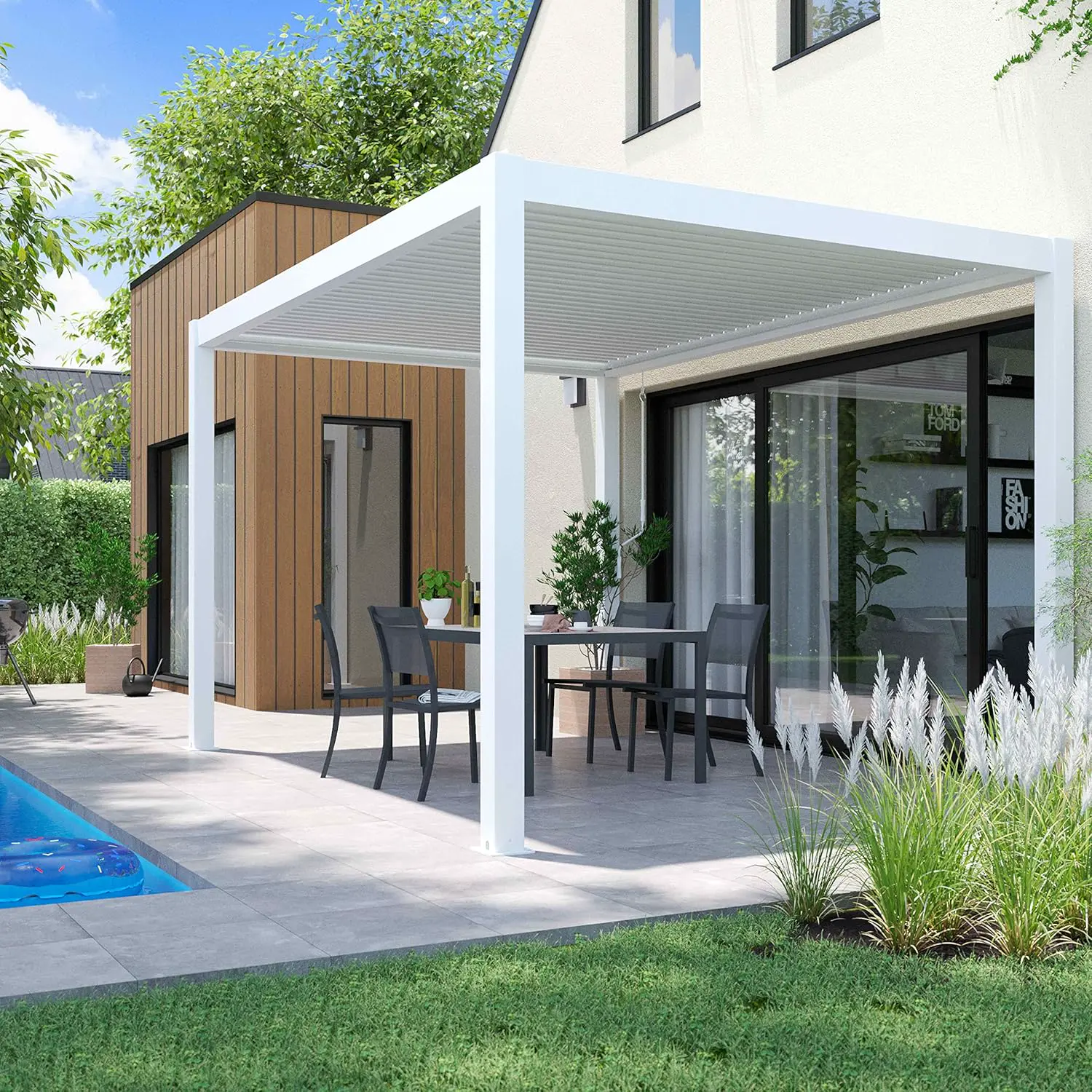 Pergola en aluminium blanc 3x4 m autoportée vue 2