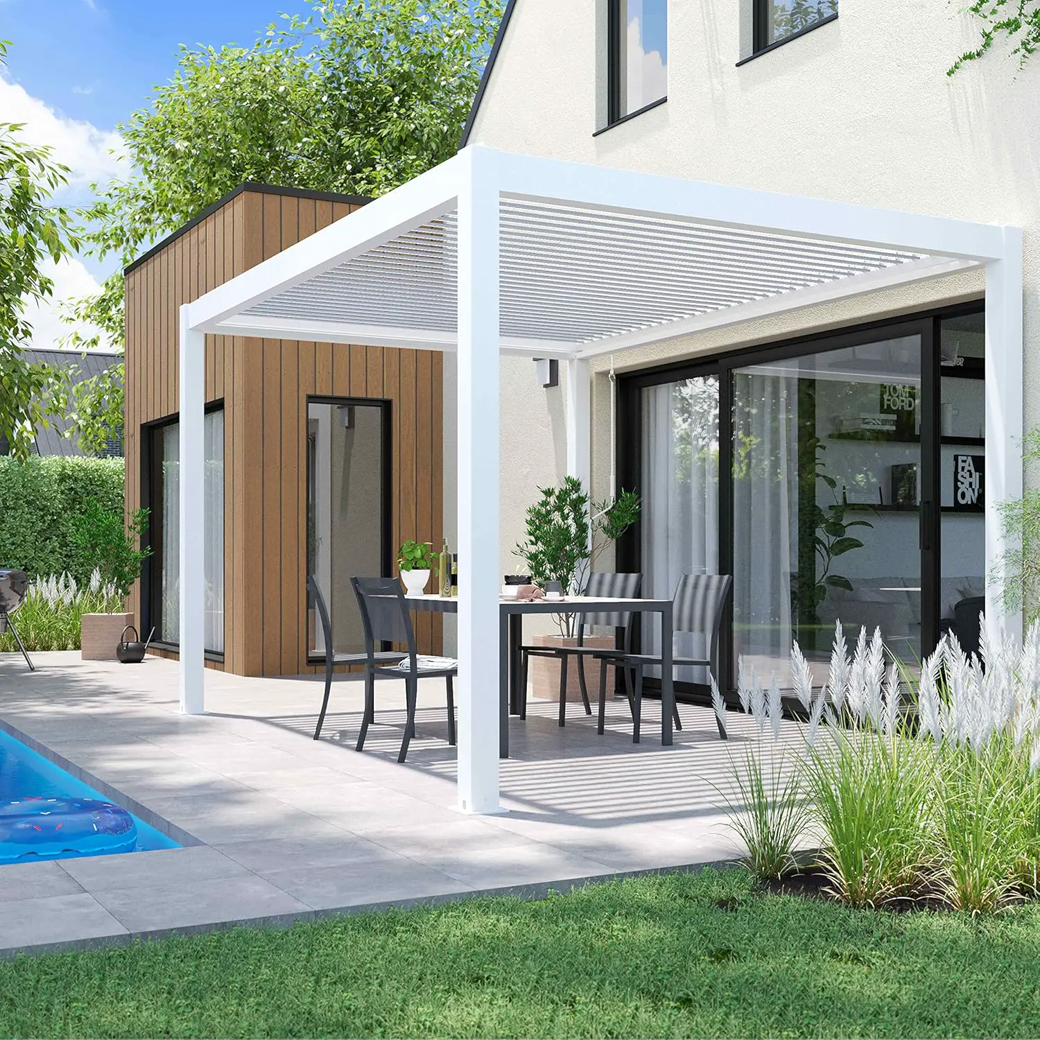 Pergola en aluminium blanc 3x4 m autoportée vue 5
