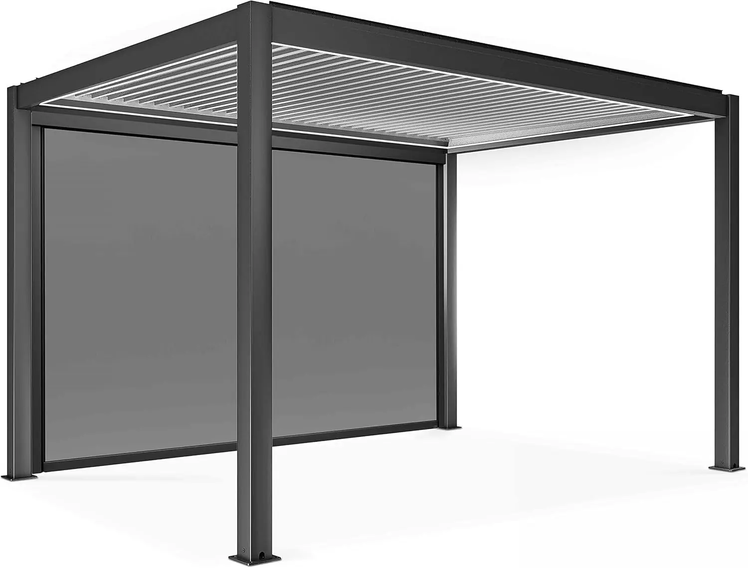 Pergola bioclimatique autoportée motorisée et éclairée 3x4m et 1 store