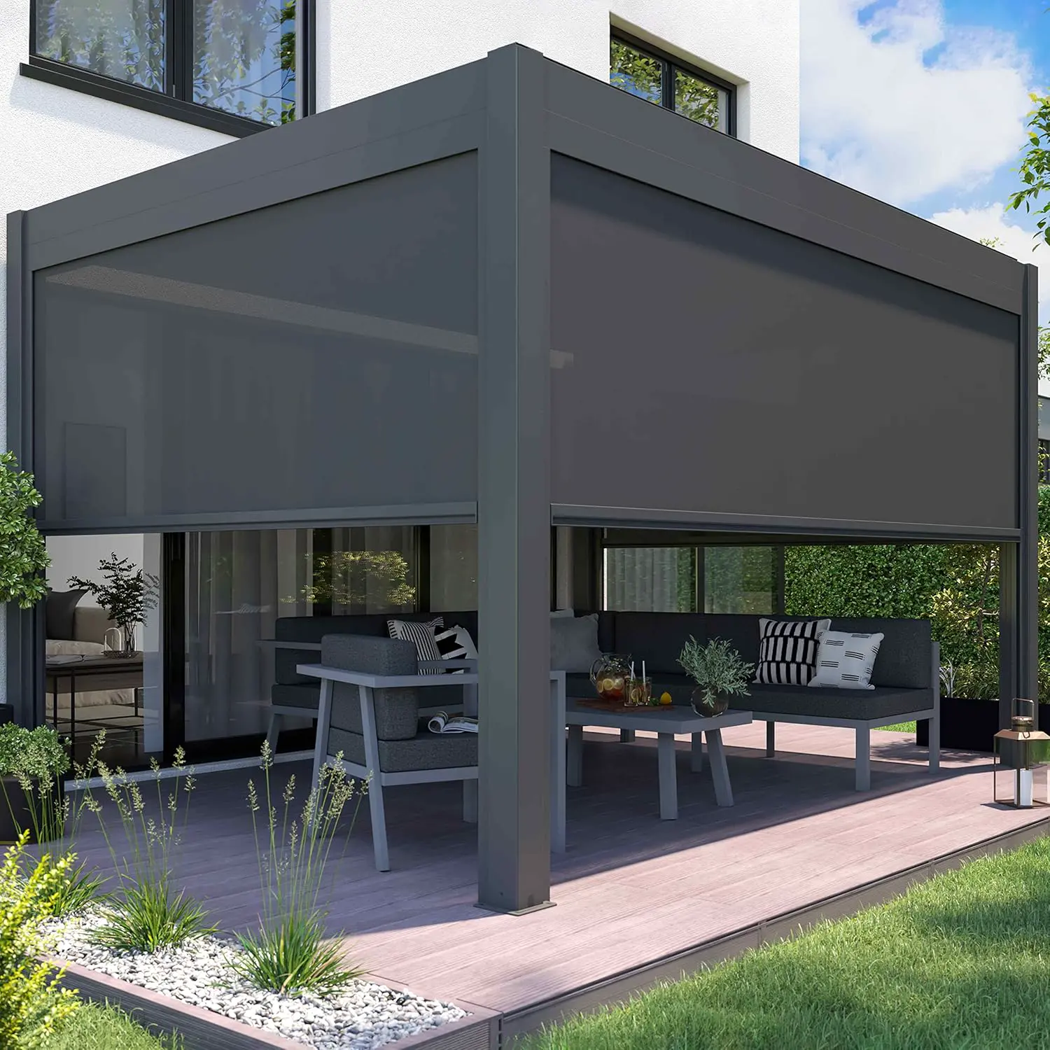 Pergola 3x4 m autoportée 1 store motorisée vue 2