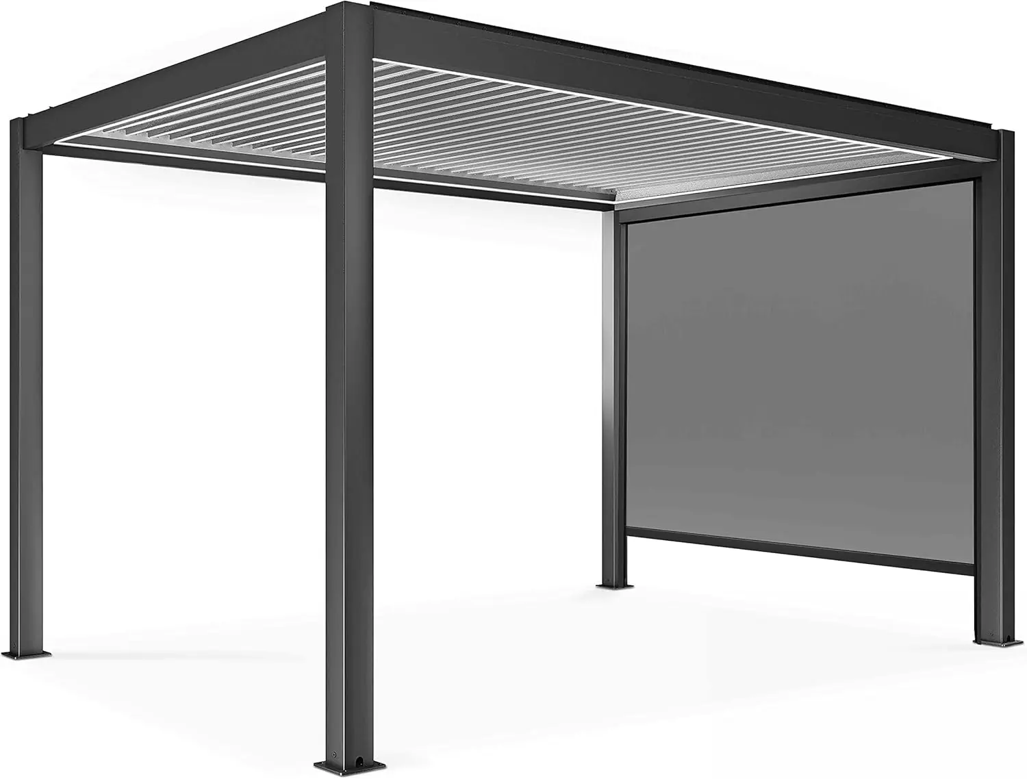 Pergola bioclimatique autoportée motorisée et éclairée 3x4m et 1 store