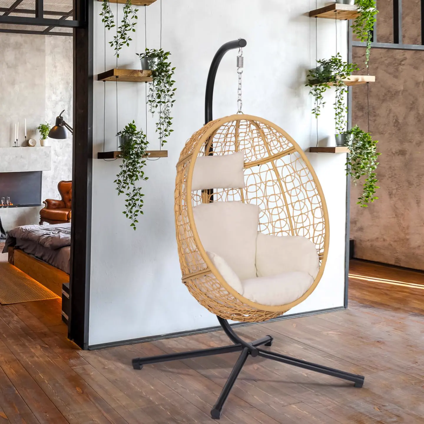 Fauteuils suspendus en rotin noir vue 3