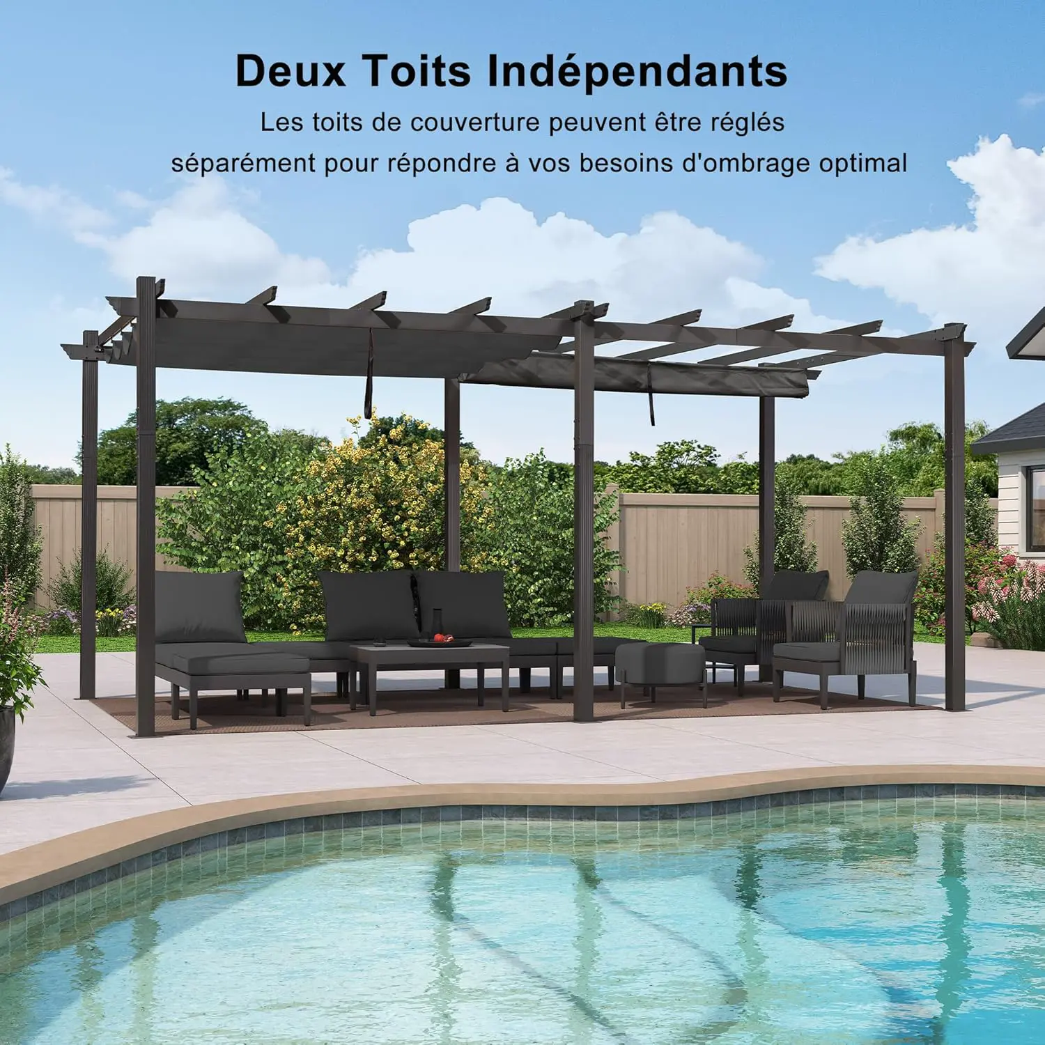 Pergola en aluminium gris 5,5x3,5 m vue 2