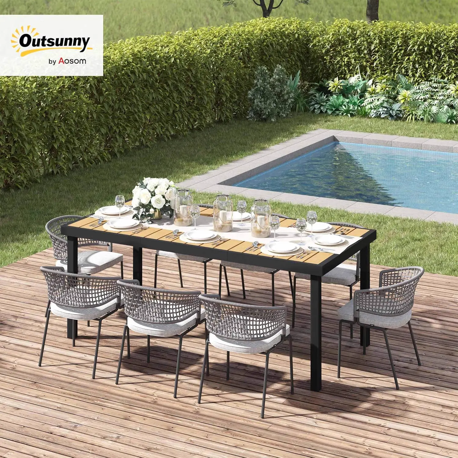 Table de jardin 8 places en bois naturel vue 2
