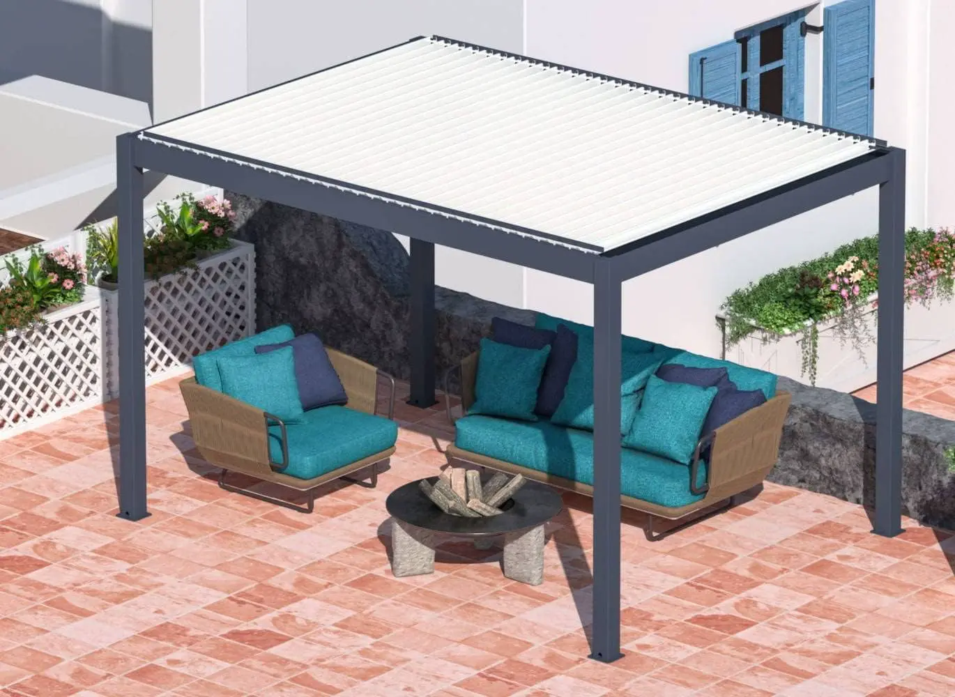 Pergola autoportée Bioclimatique Autonome Zéphir 3 x 4 m Solaire en Aluminium - Grey