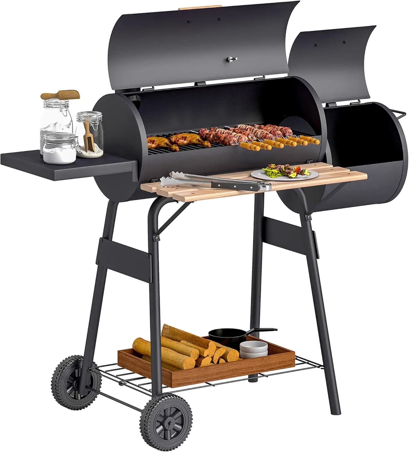 Outsunny Barbecue à charbon fumoir BBQ grill smoker sur pied avec