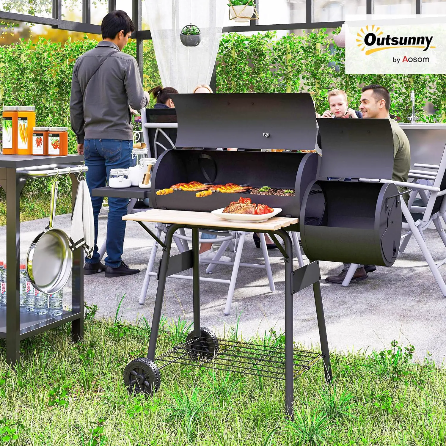 Barbecue à charbon en bois noir vue 2