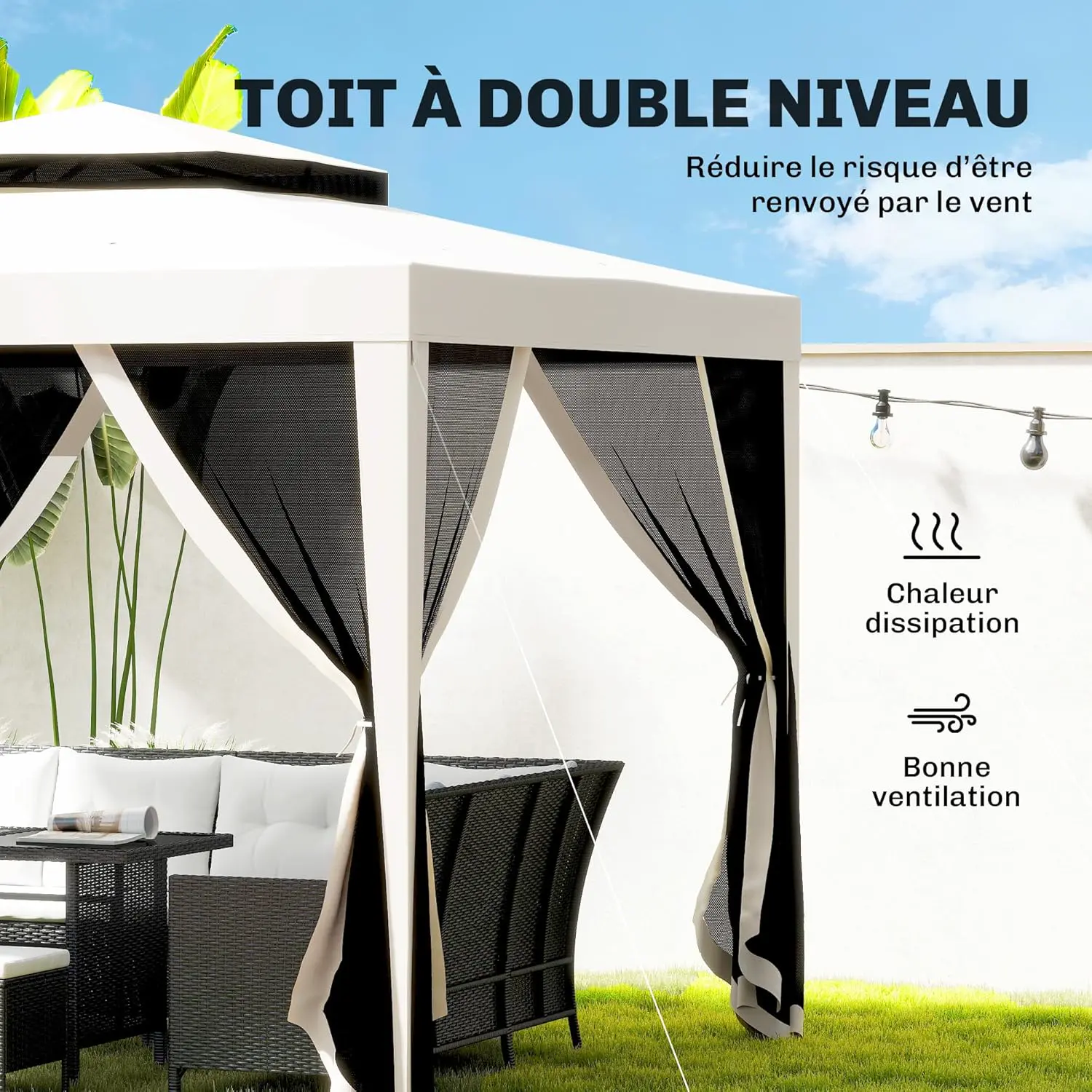 Tonnelle en métal crème 9 m² vue 4
