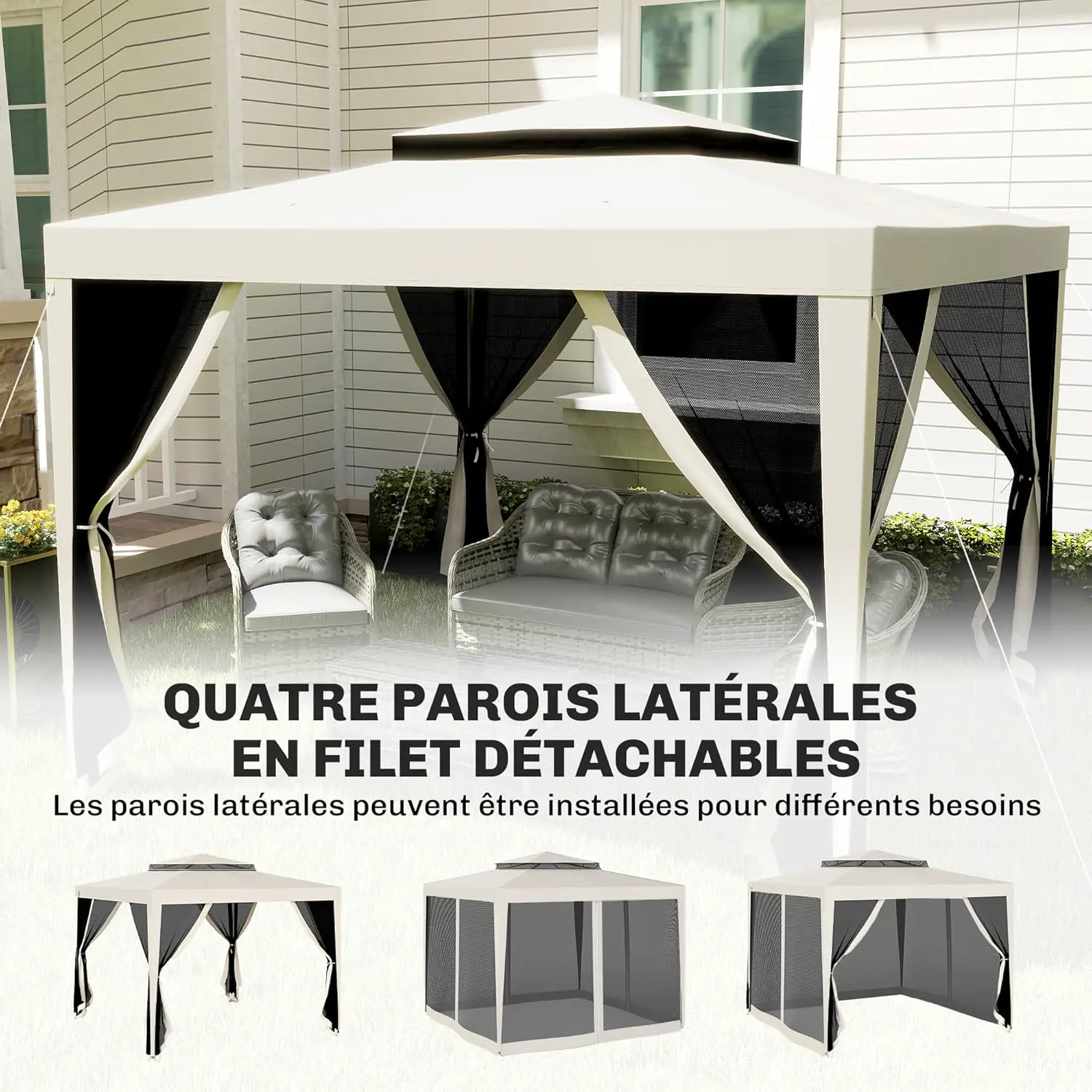 Tonnelle en métal crème 9 m² vue 7
