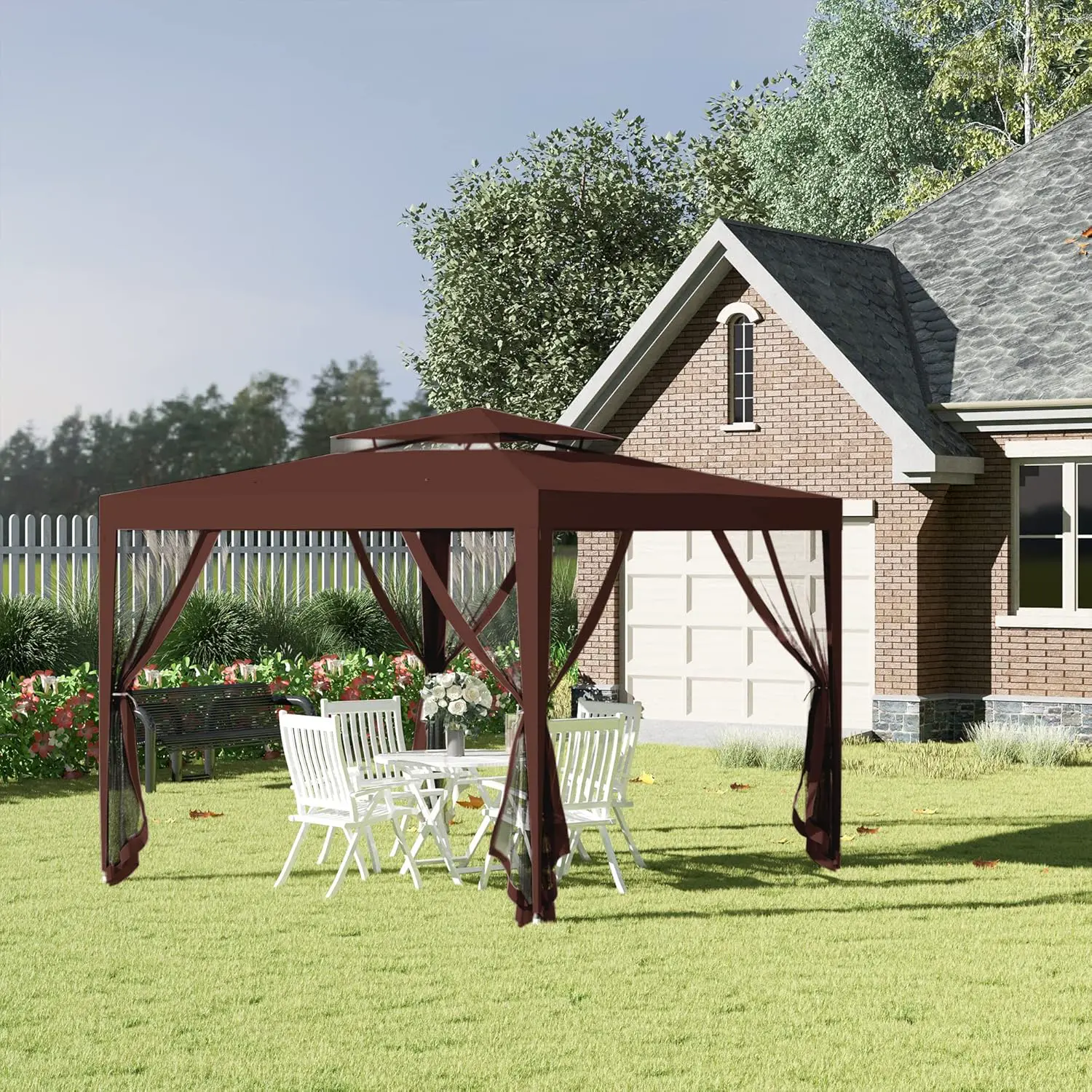 Tonnelle en métal marron 9 m² vue 2