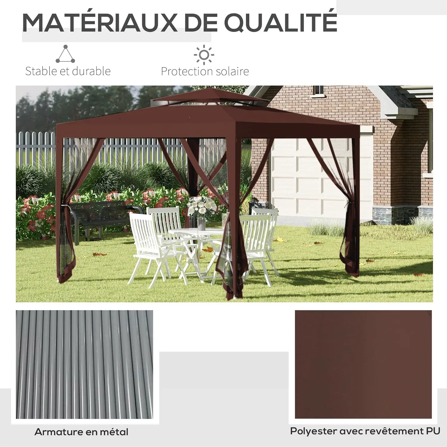 Tonnelle en métal marron 9 m² vue 5