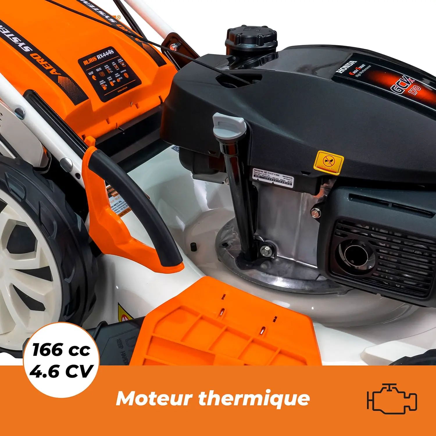 Tondeuse autoportée en métal orange vue 6