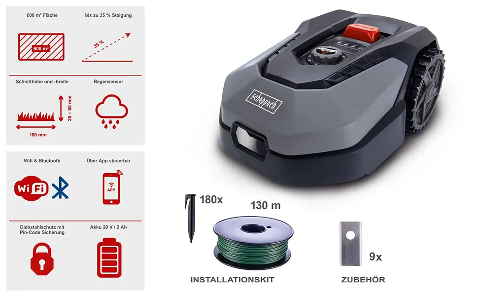 Robot tondeuse Scheppach Robot Tondeuse XL600 — contenu détaillé 2