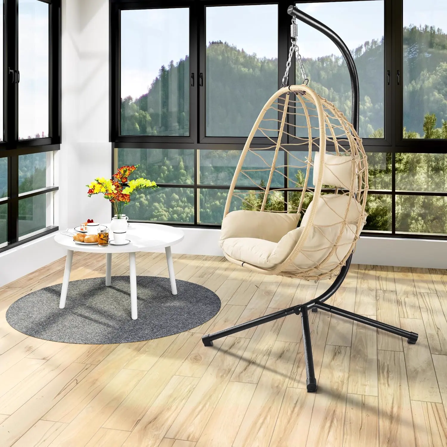 Fauteuils suspendus crème vue 2
