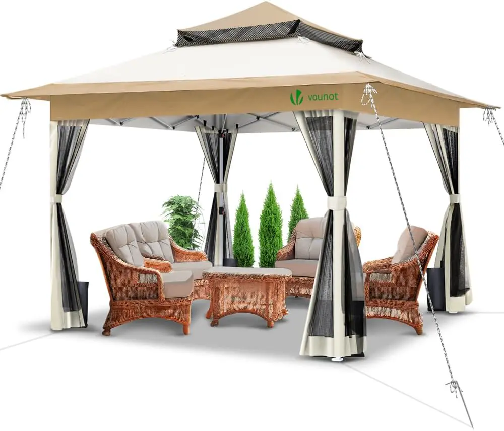 VOUNOT® Tonnelle de Jardin Extérieur 3.6x3.6m avec Moustiquaire