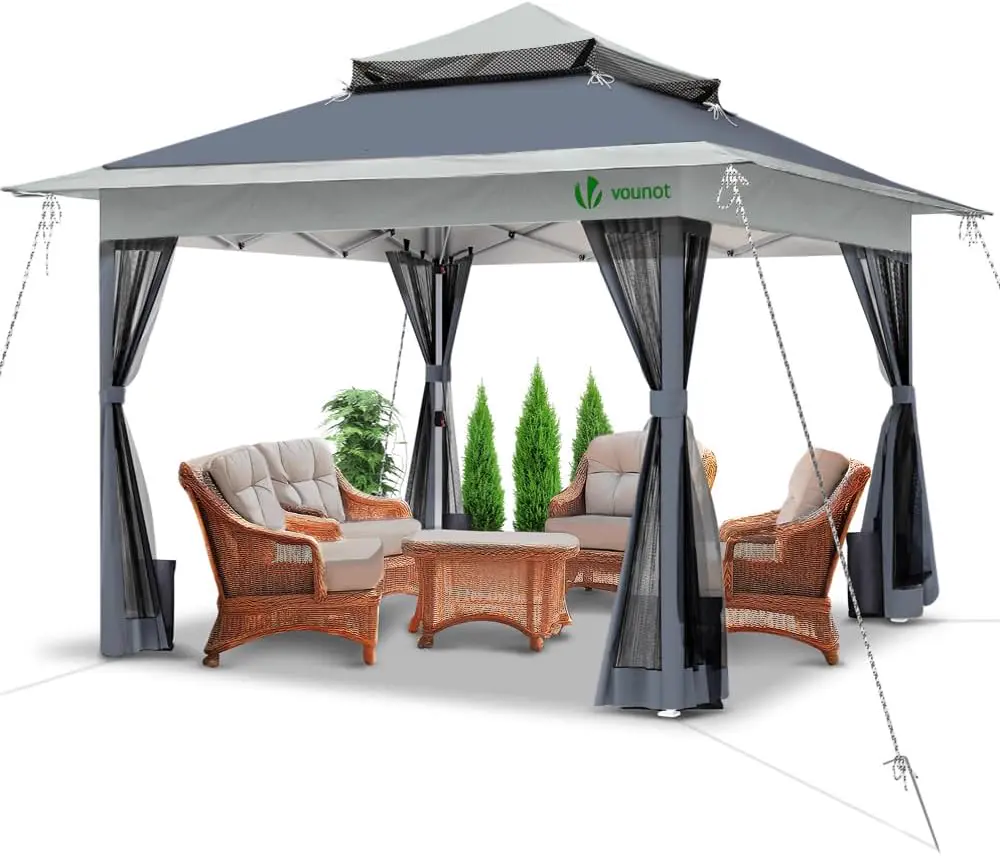 VOUNOT® Tonnelle de Jardin Extérieur 3.6x3.6m avec Moustiquaire