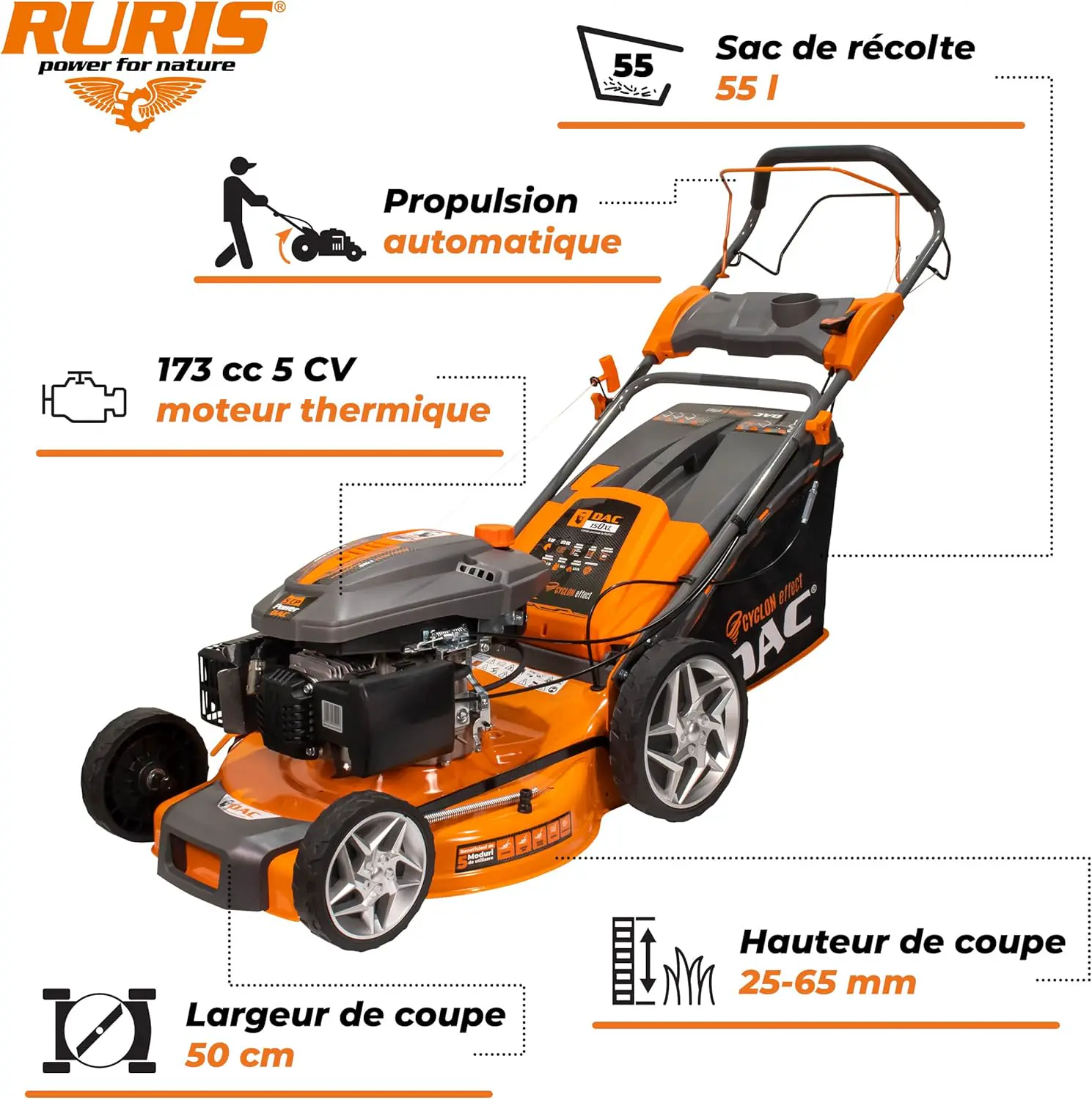 Tondeuse autoportée en métal orange vue 2