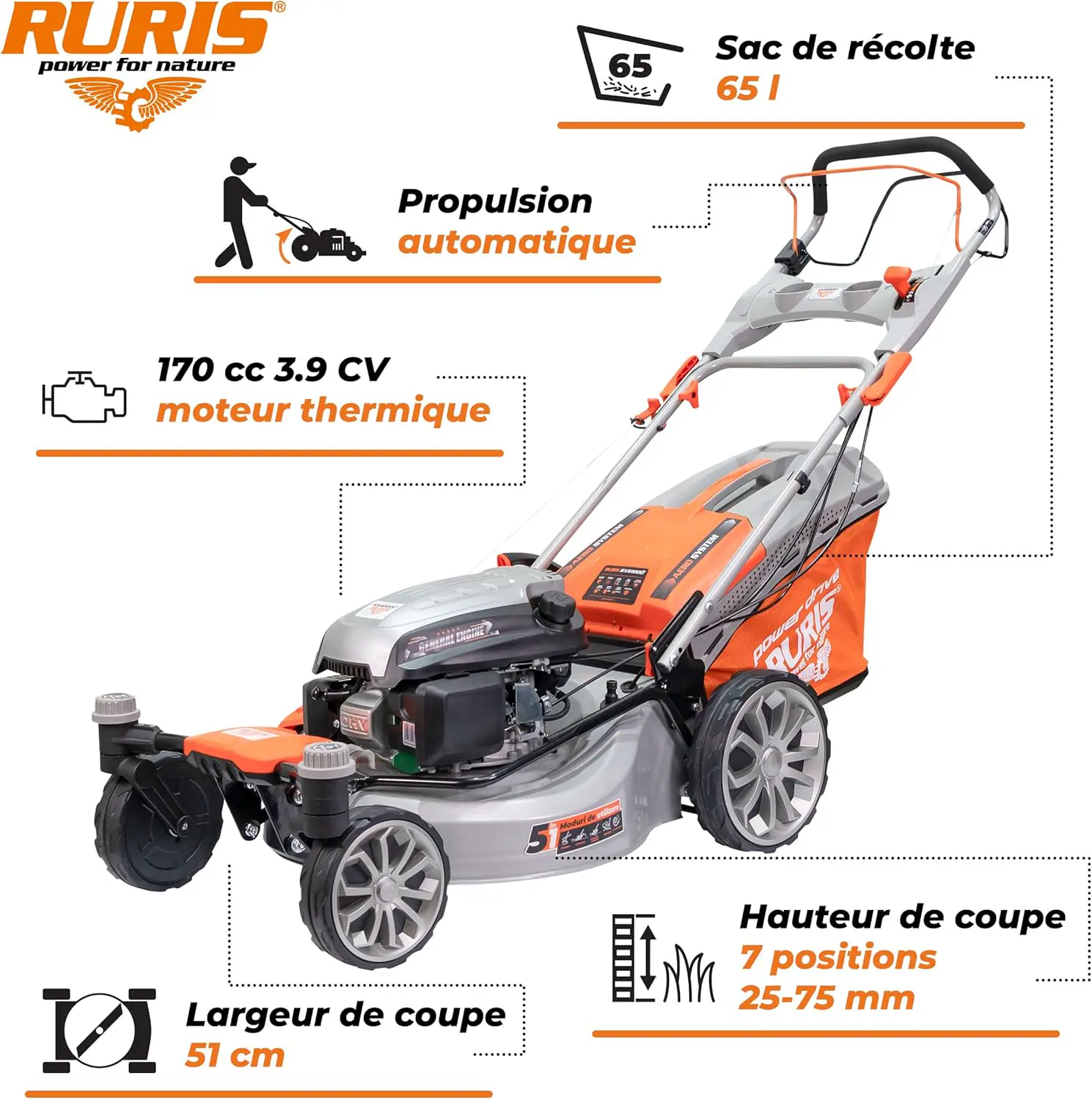 Tondeuse autoportée en métal orange vue 2