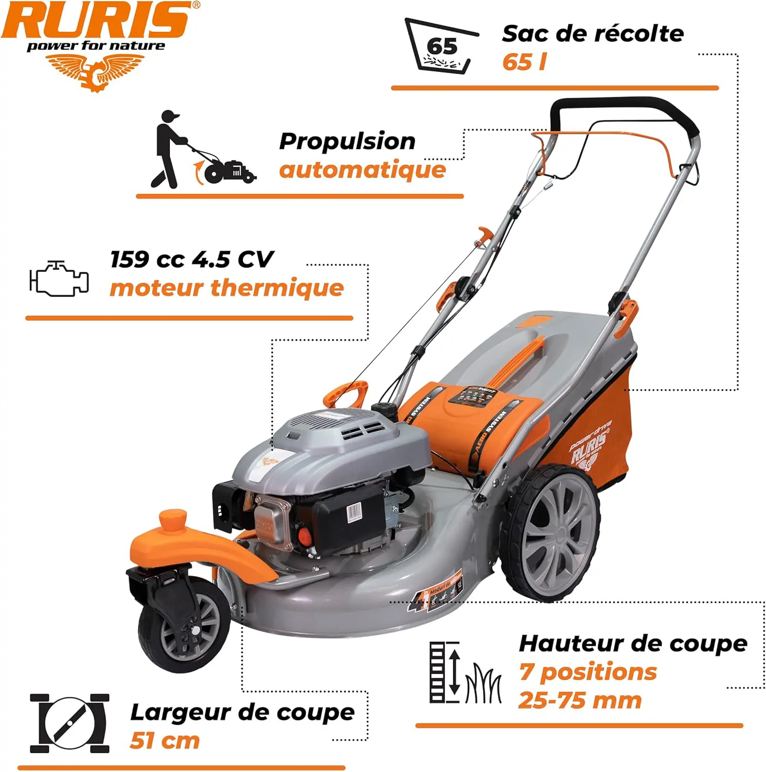 Tondeuse autoportée en métal orange vue 2