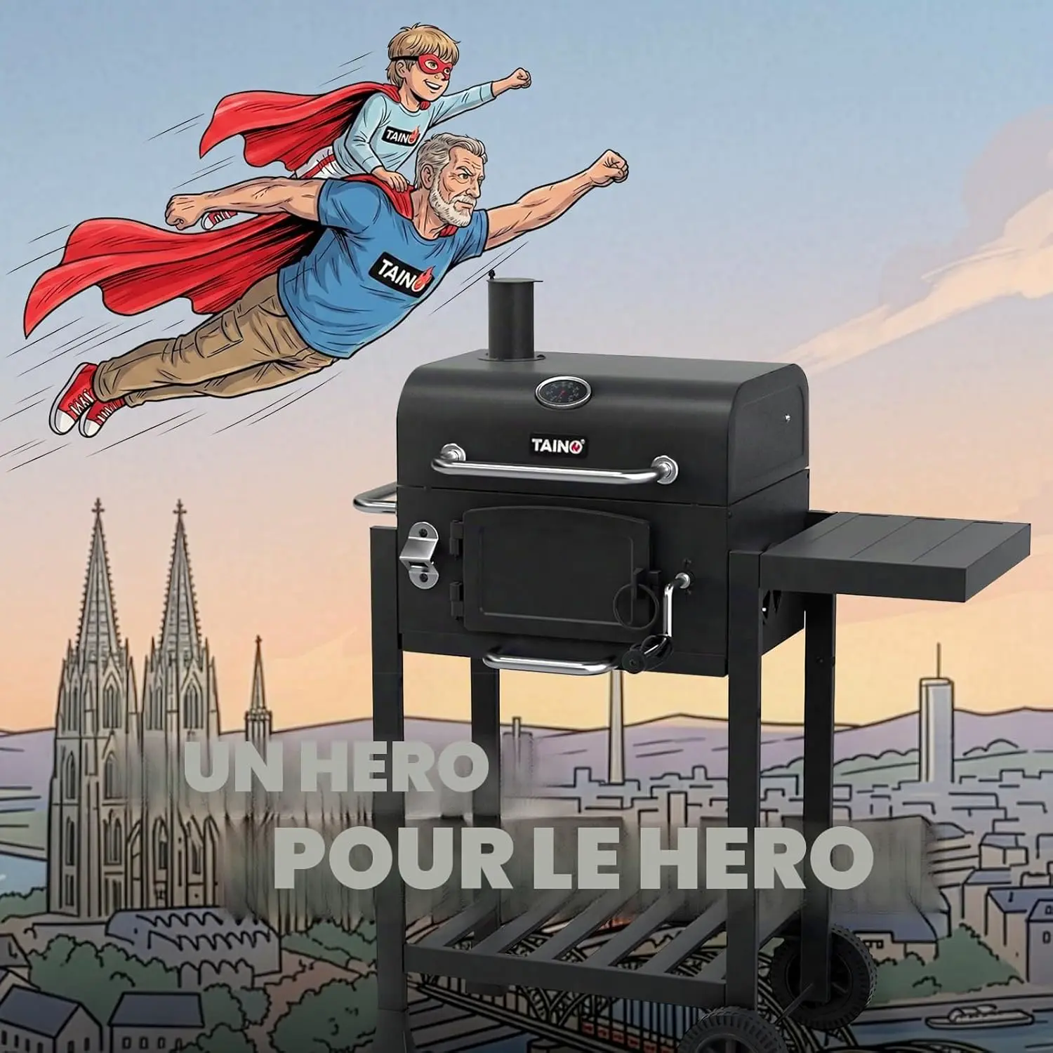 Barbecue à charbon en bois gris vue 2