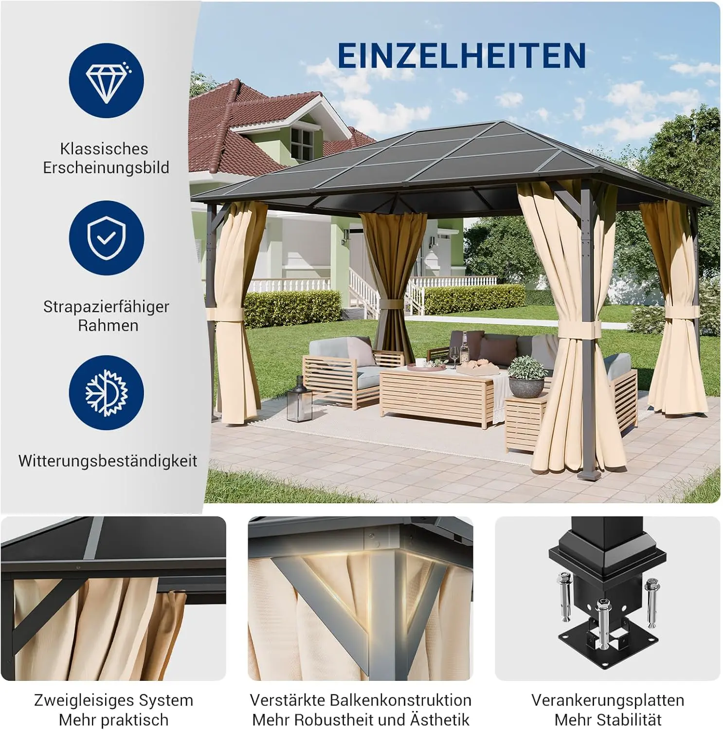 Pergola en métal 3x4 m vue 2