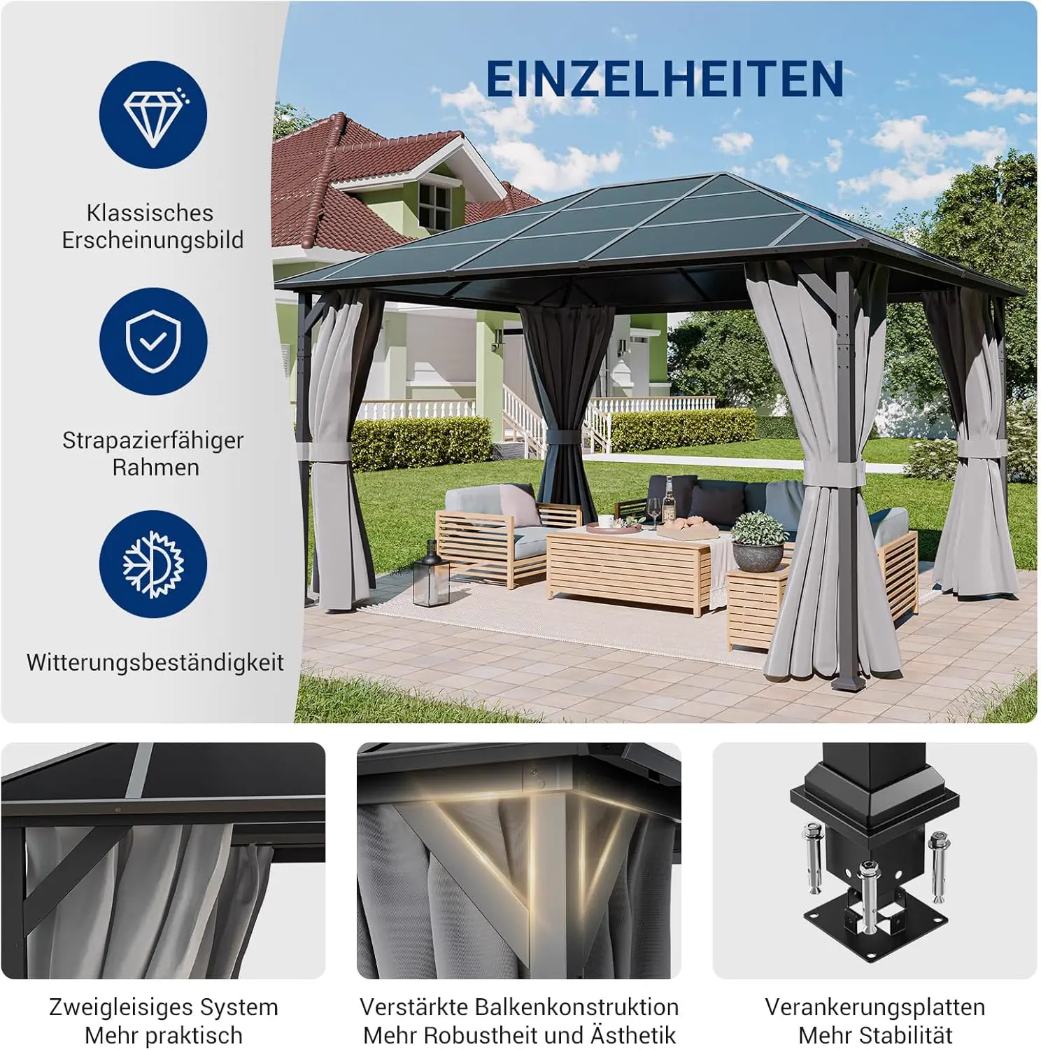 Pergola en métal gris 3x4 m vue 2