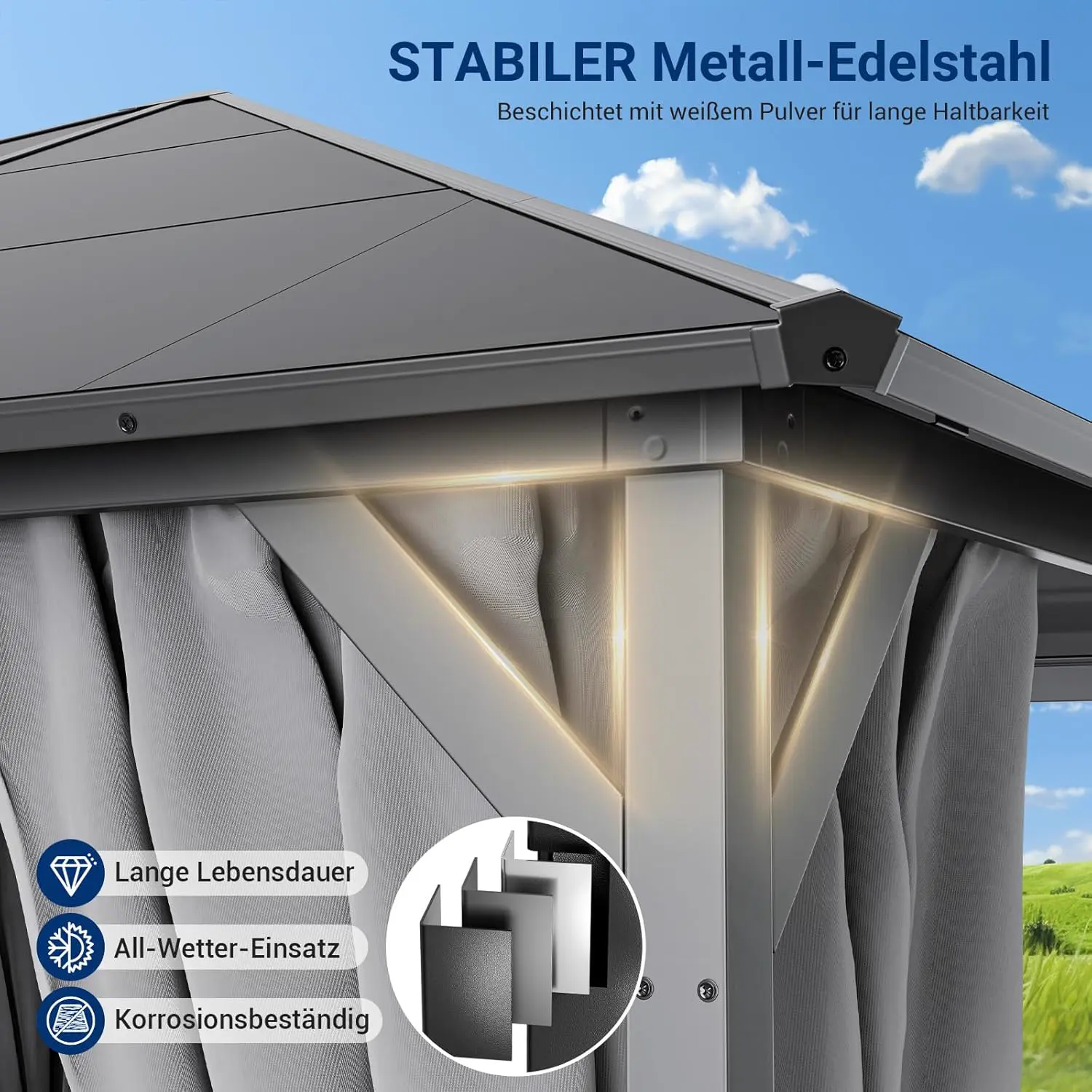 Pergola en métal gris 3x4 m vue 4