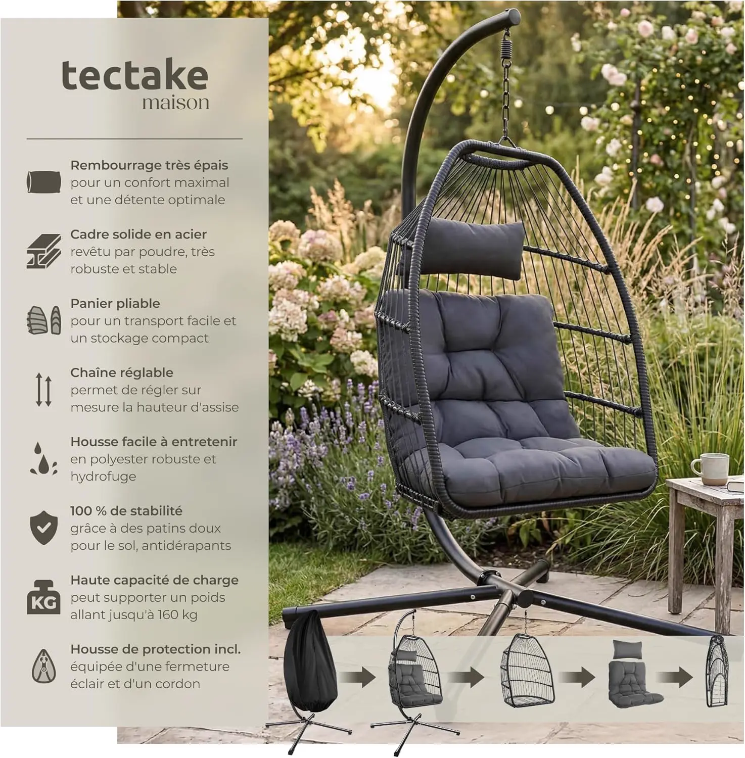 Fauteuils suspendus en rotin vue 2