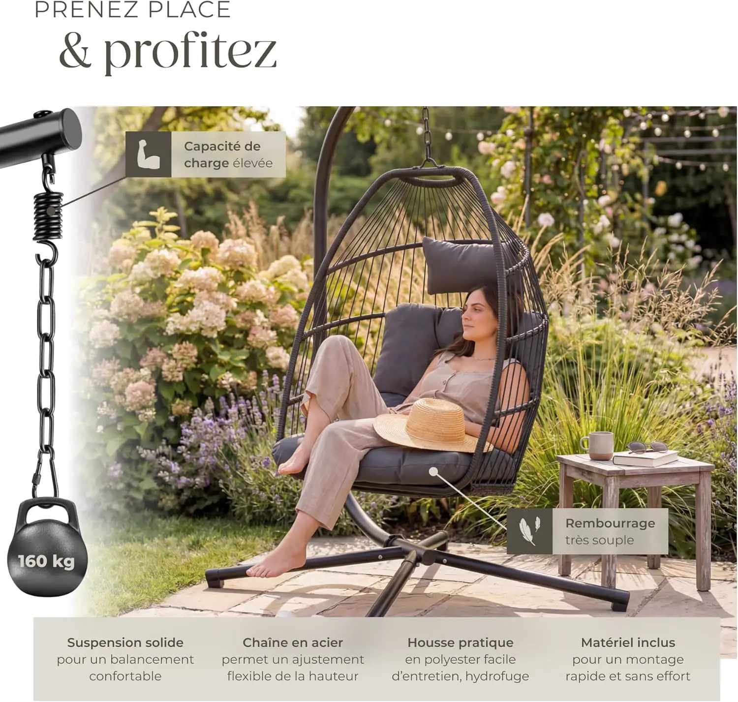 Fauteuils suspendus en rotin vue 4