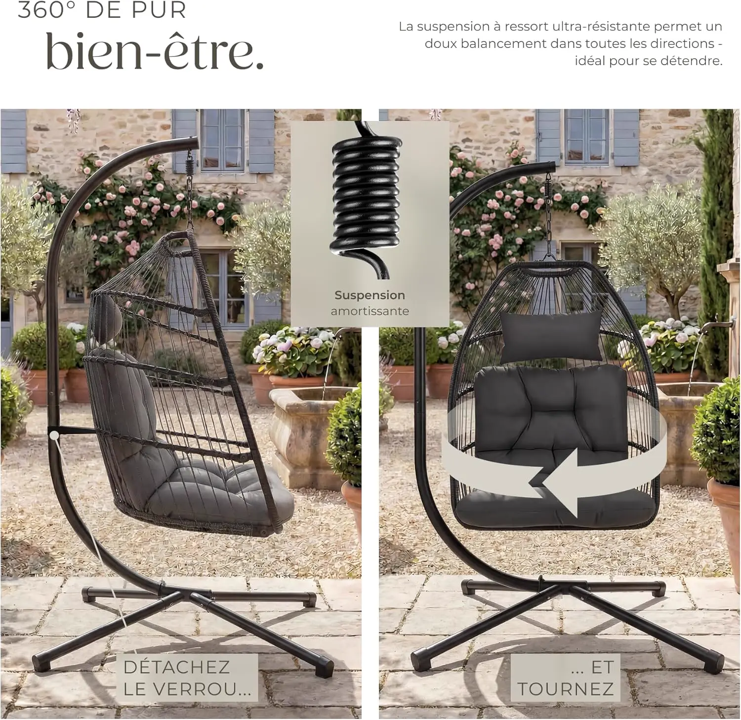 Fauteuils suspendus en rotin vue 7
