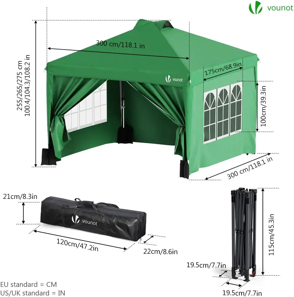 Tonnelle en métal vert 3x3 m vue 6