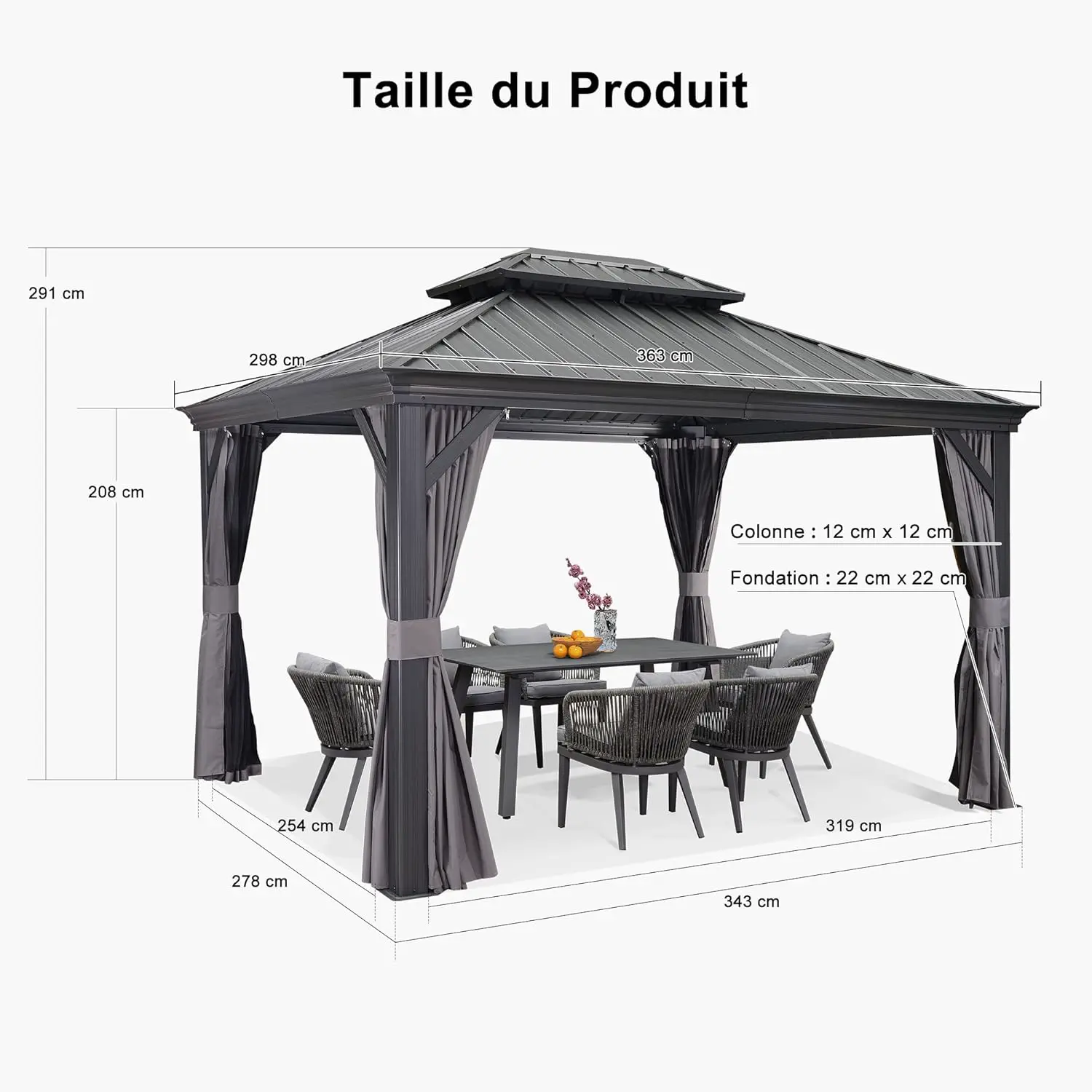 Pergola en aluminium gris 4x3 m vue 4