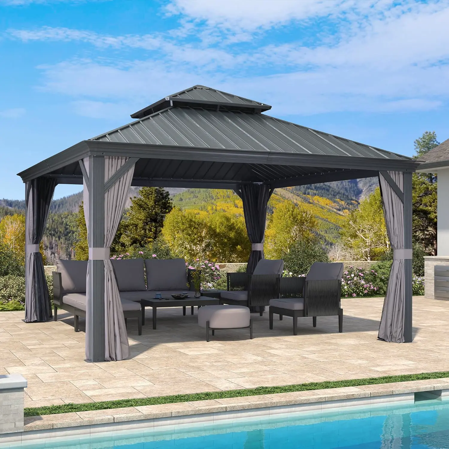 Pergola en aluminium gris 4x4 m vue 2