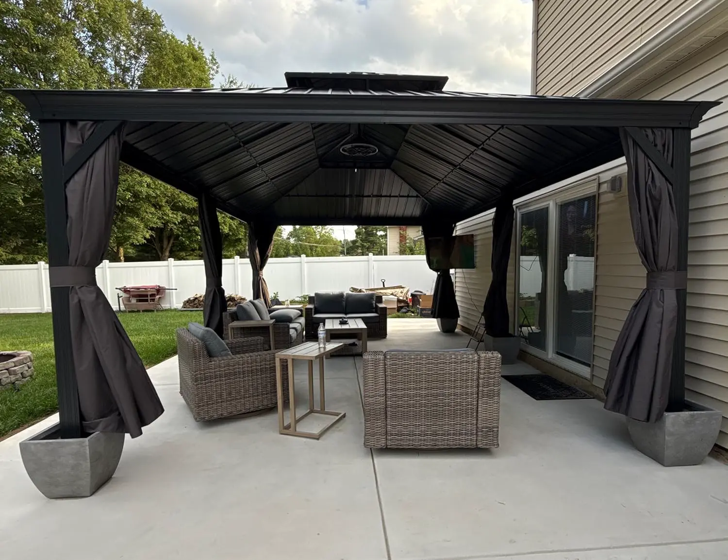 Pergola en aluminium gris 6x4,25 m vue 2