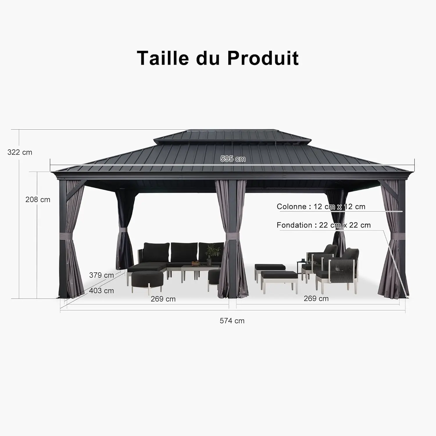 Pergola en aluminium gris 6x4,25 m vue 4