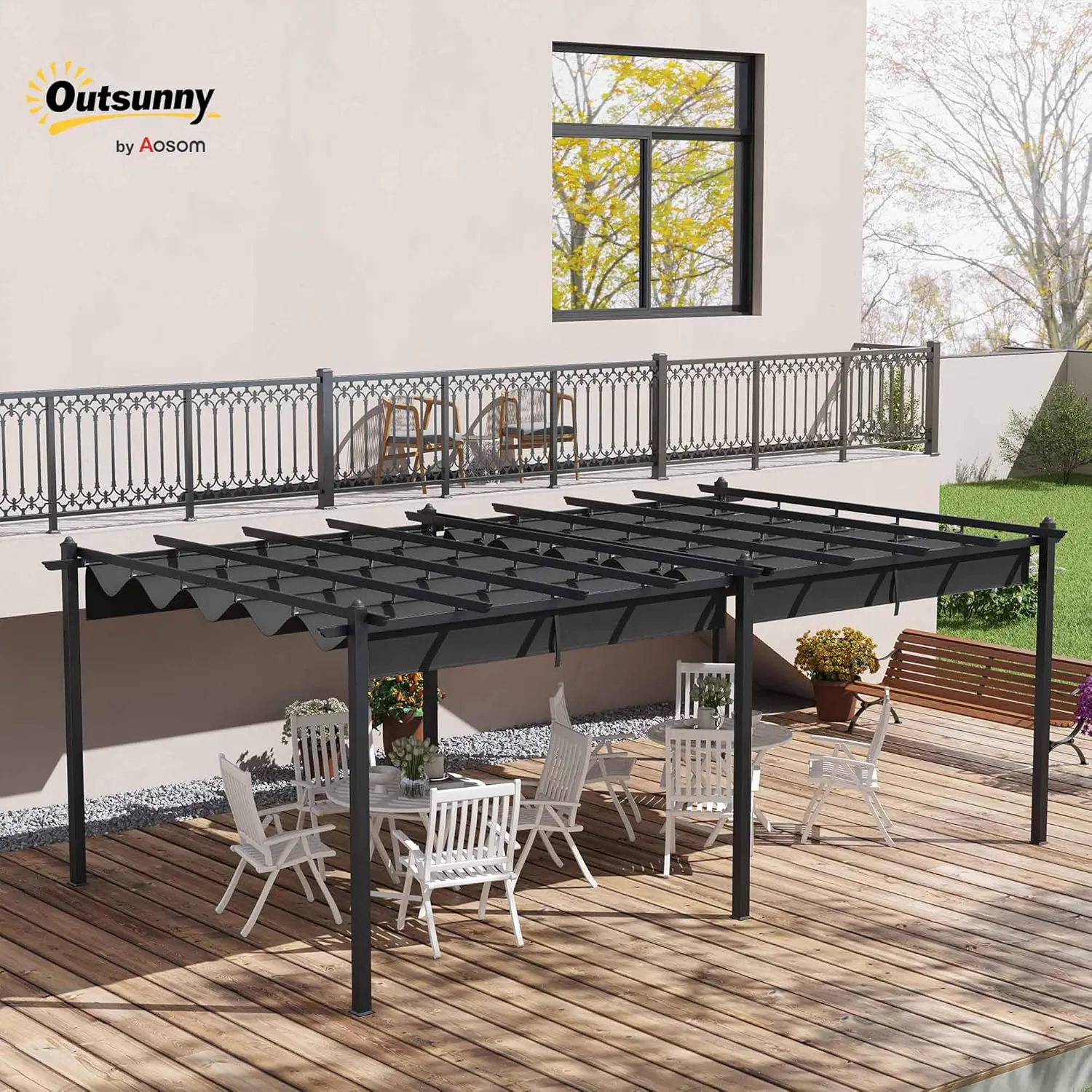 Outsunny Pergola Jardin Exterieur 3,6 x 6 m coulissante rétractable