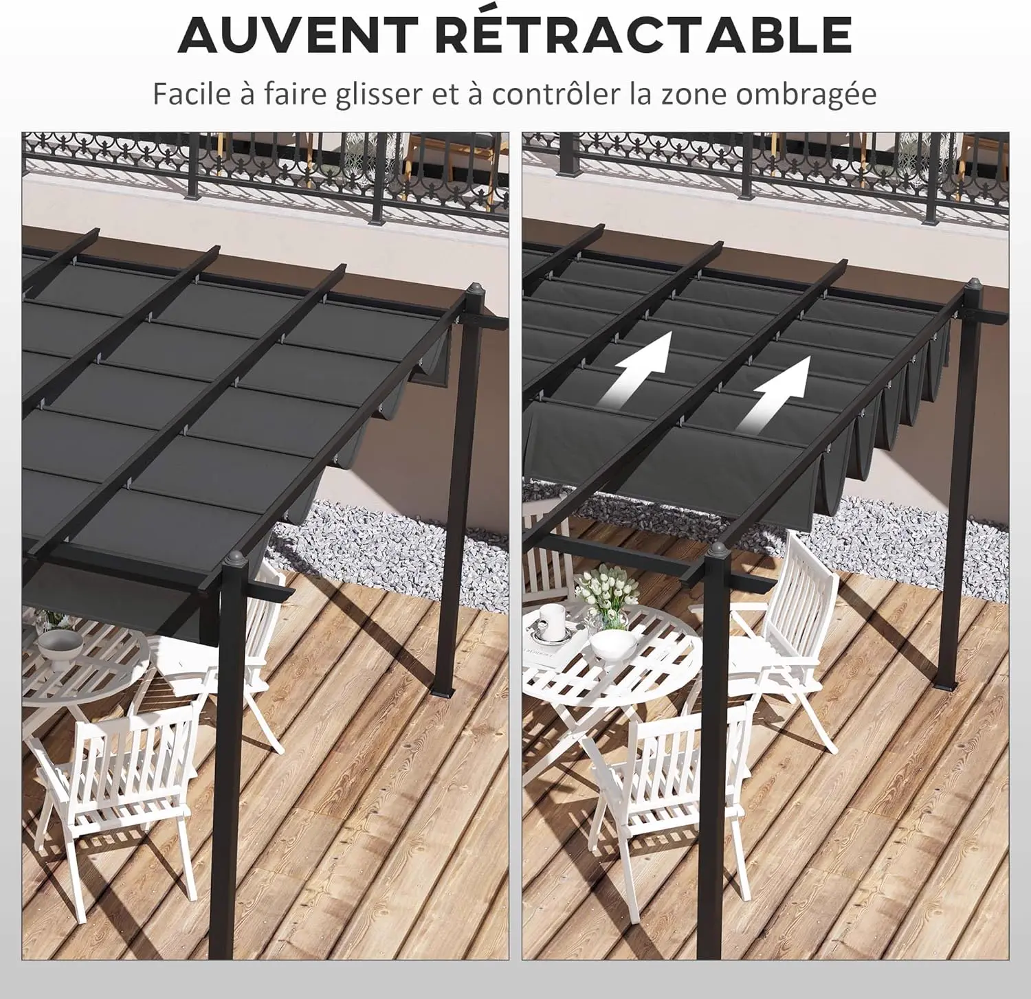 Pergola en aluminium gris 3,6x6 m rétractable vue 2