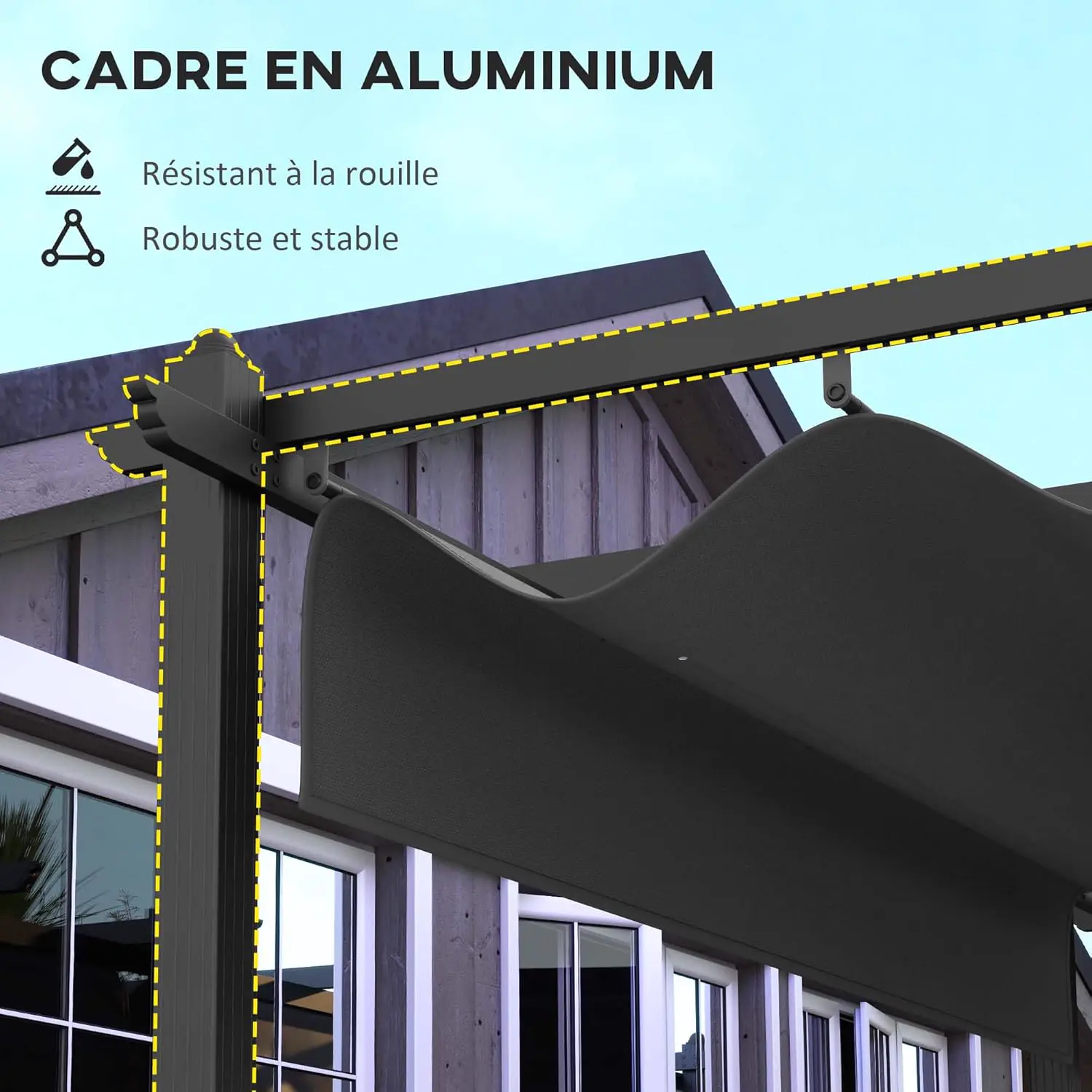 Pergola en aluminium gris 3,6x6 m rétractable vue 4