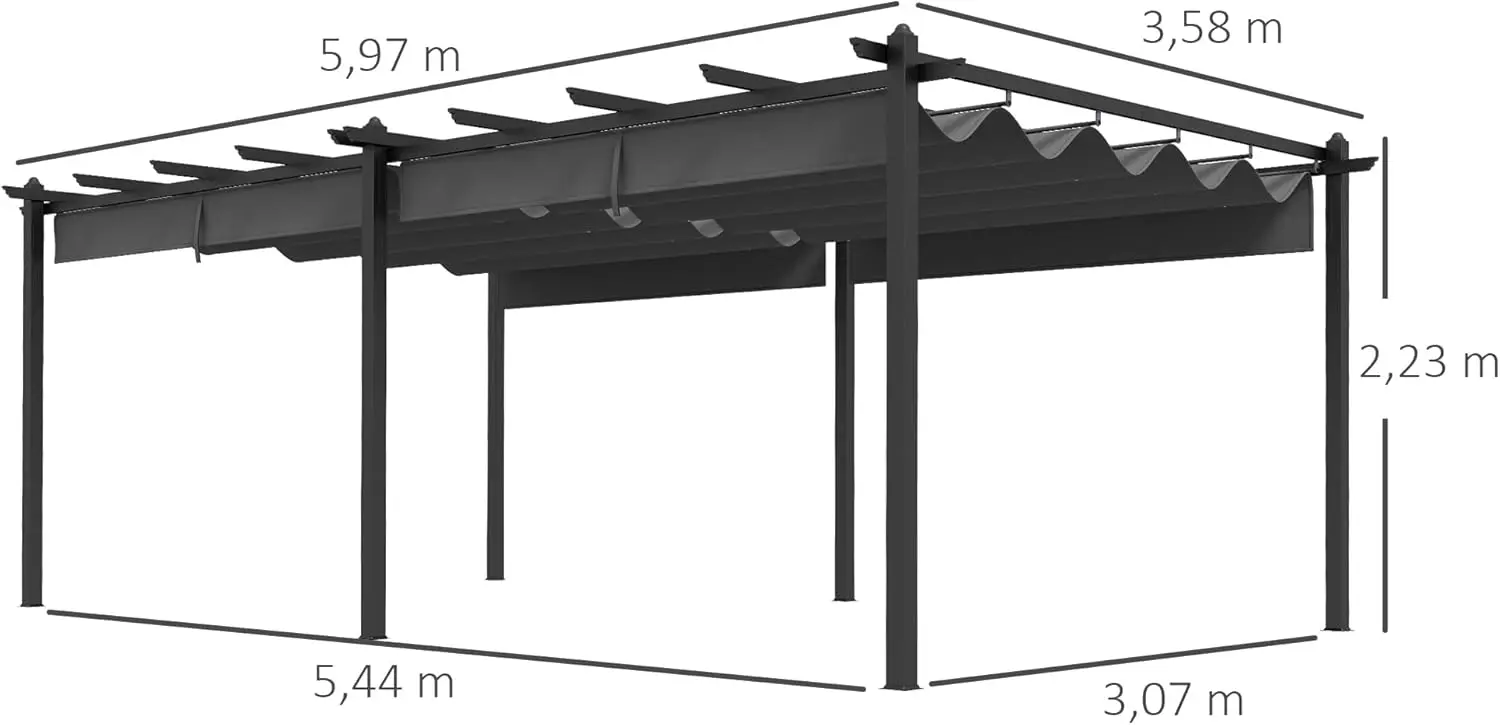 Pergola en aluminium gris 3,6x6 m rétractable vue 7