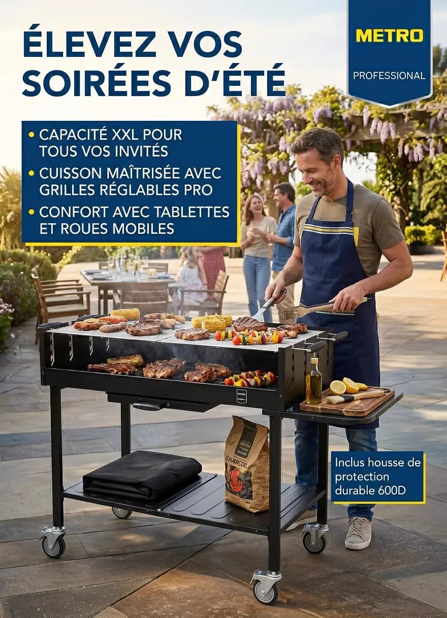Barbecue à charbon en bois noir vue 6