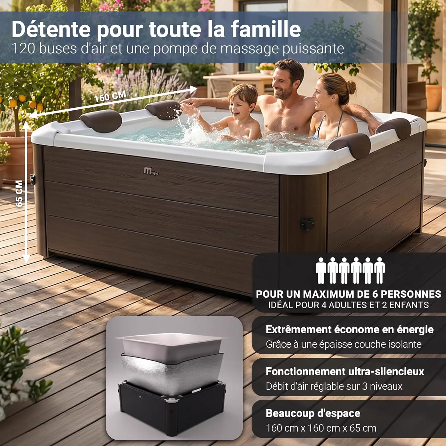 Spa gonflable 6 personnes 6 places en bois vue 5