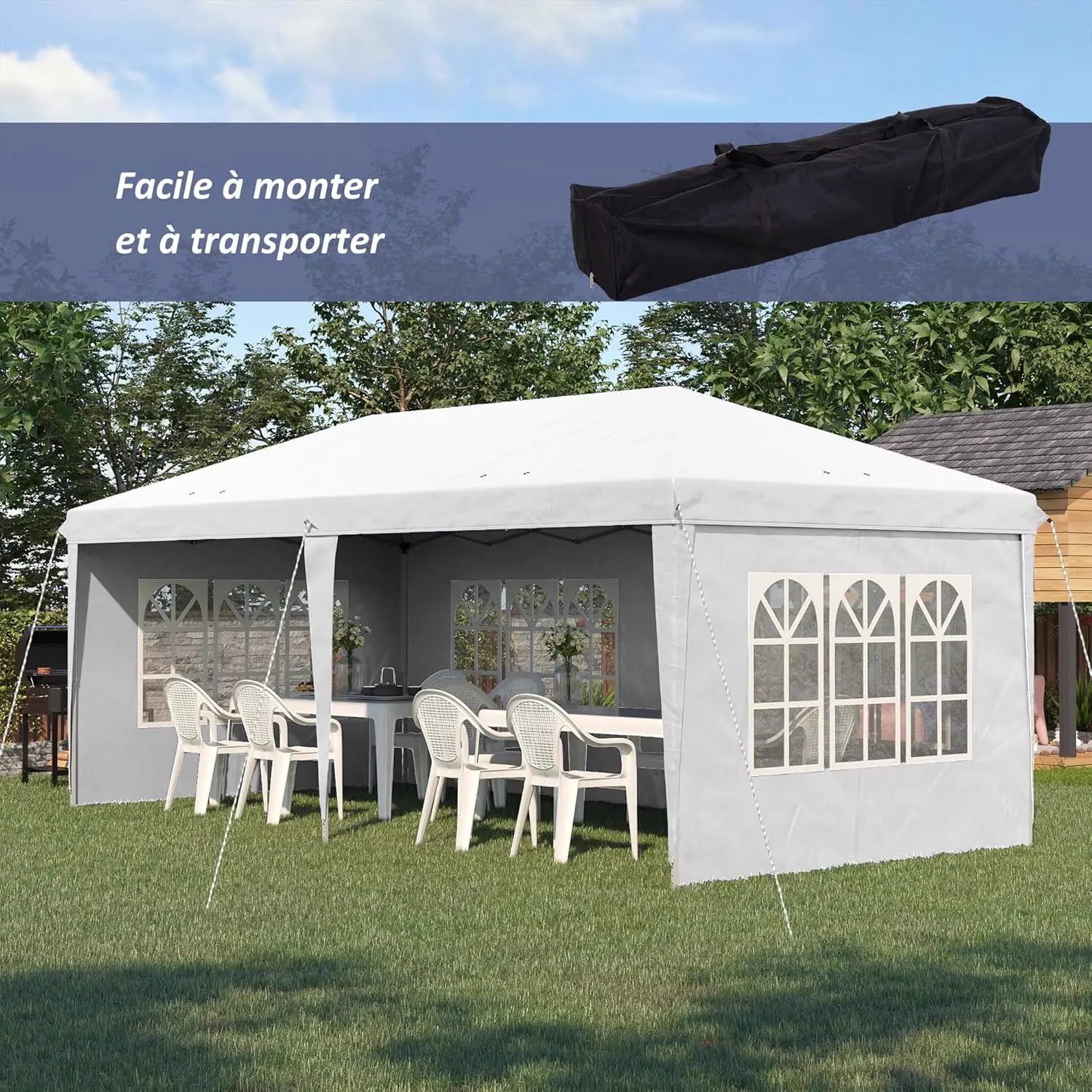 Tonnelle blanc 3x6 m vue 3