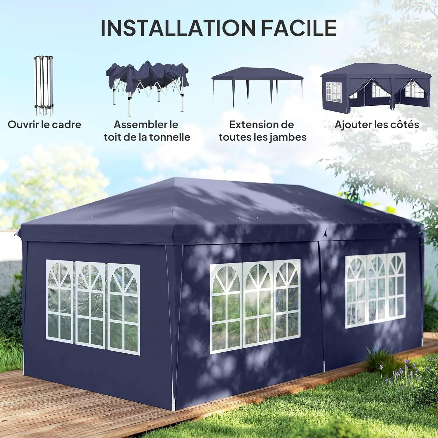 Tonnelle en métal bleu 3x6 m vue 3