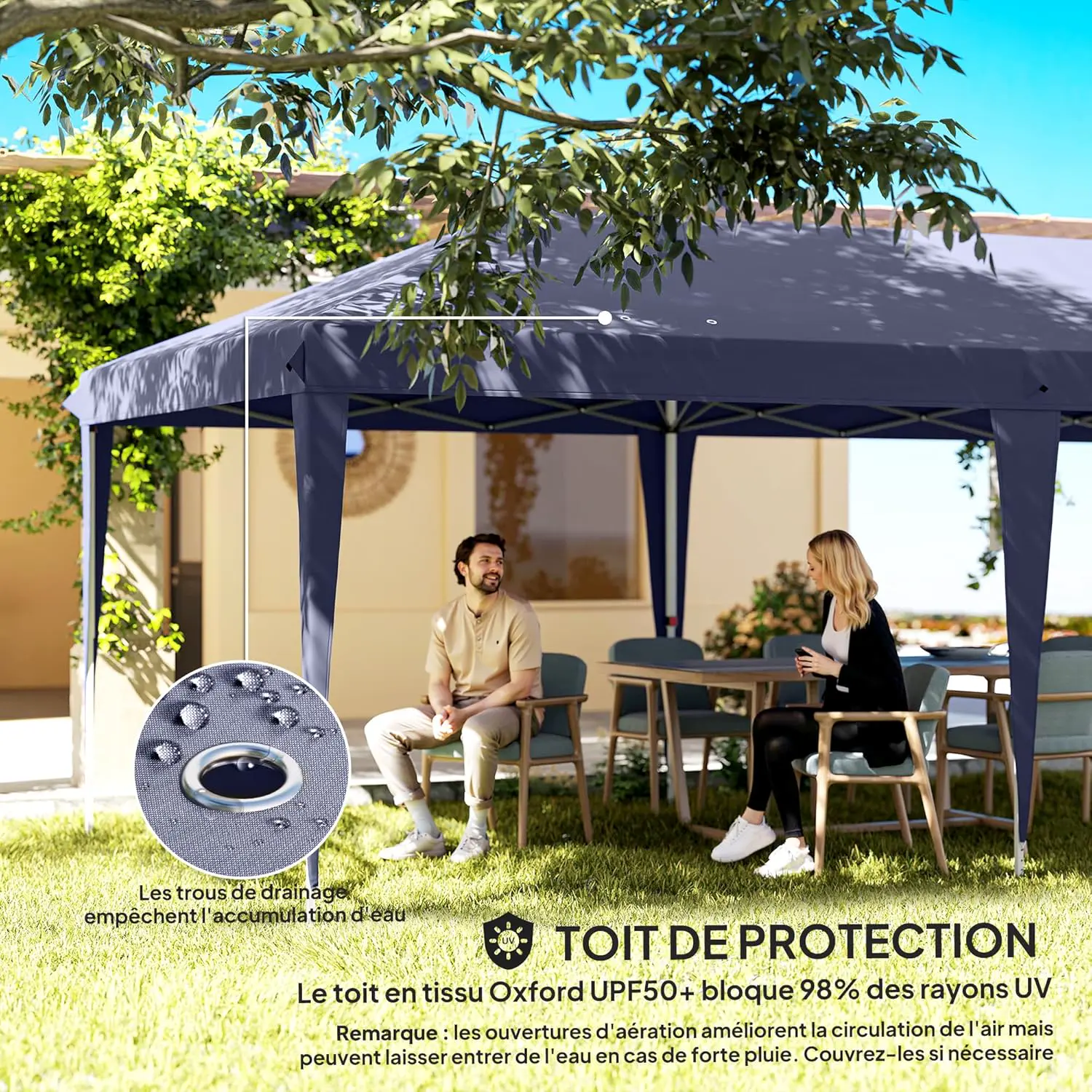 Tonnelle en métal bleu 3x6 m vue 5
