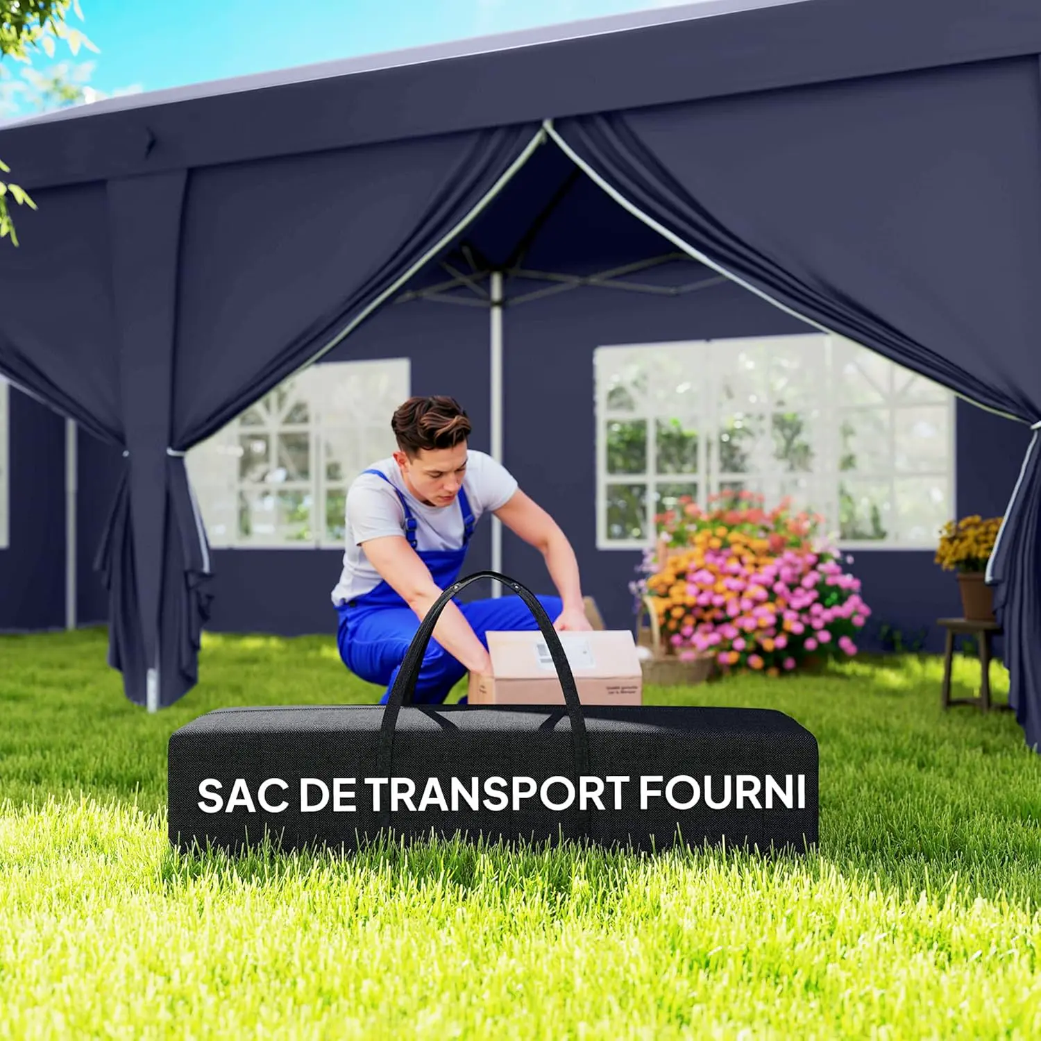 Tonnelle en métal bleu 3x6 m vue 6