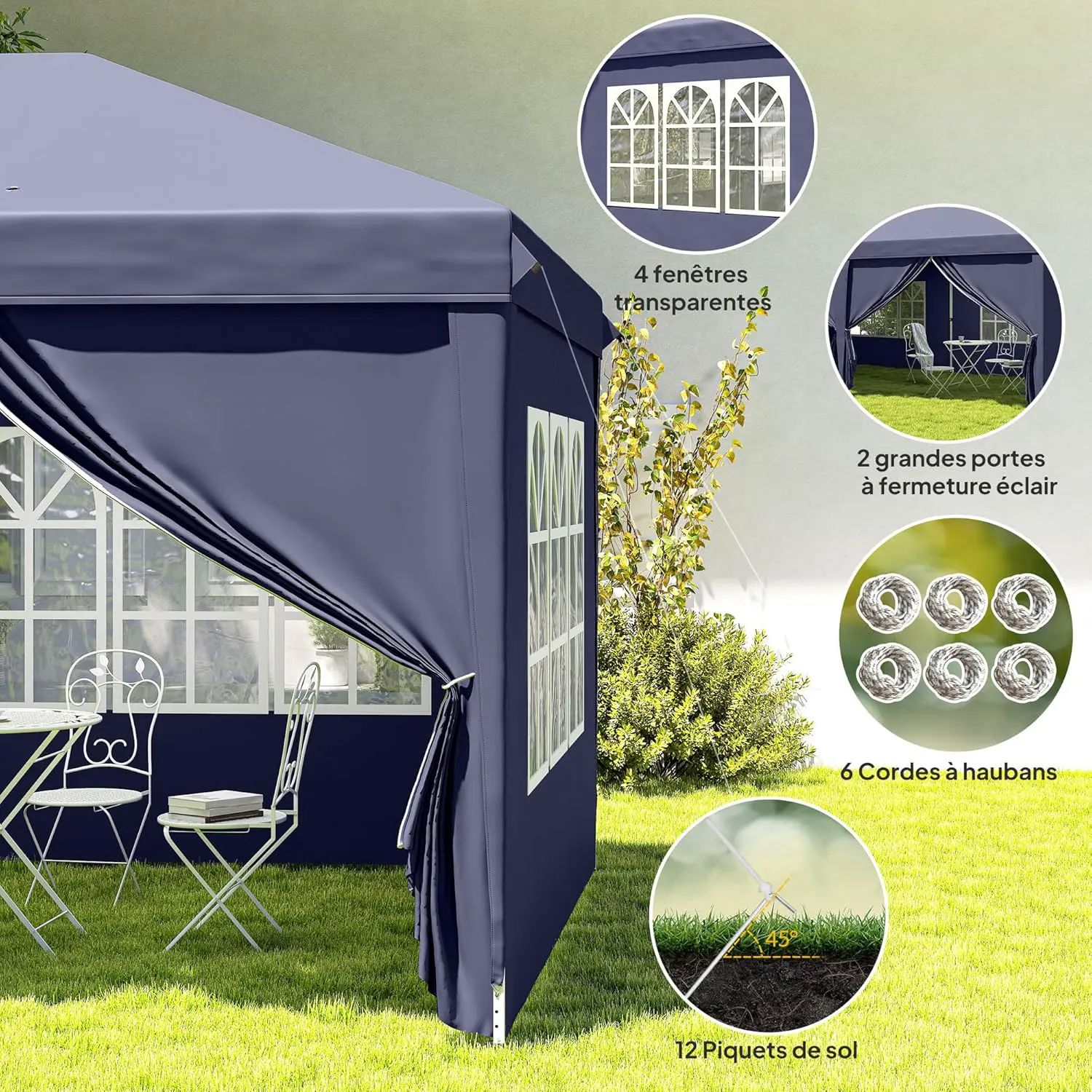 Tonnelle en métal bleu 3x6 m vue 8